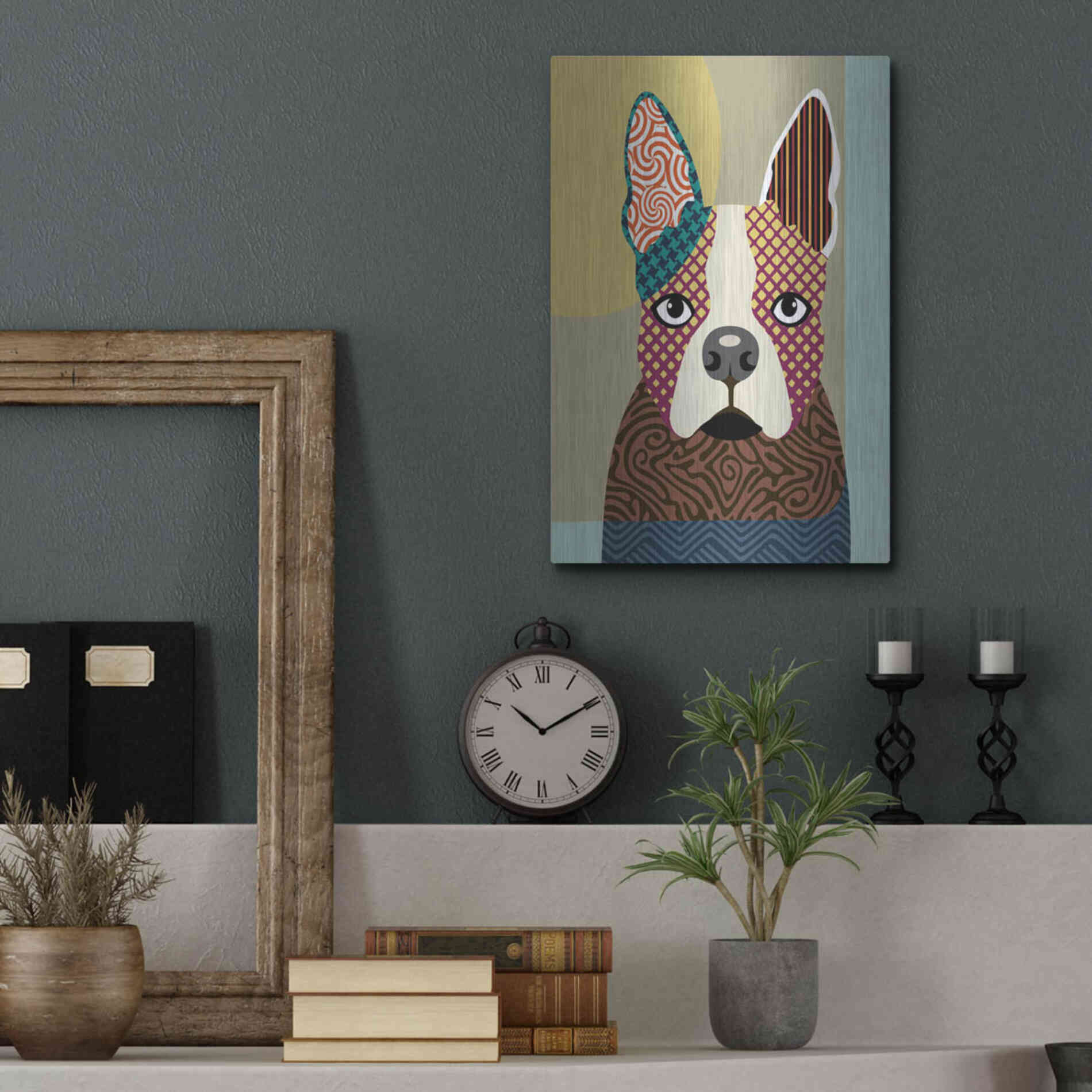 Luxe Metal Art 'Boston Terrier' by Lanre Adefioyue, Metal Wall Art,12x16