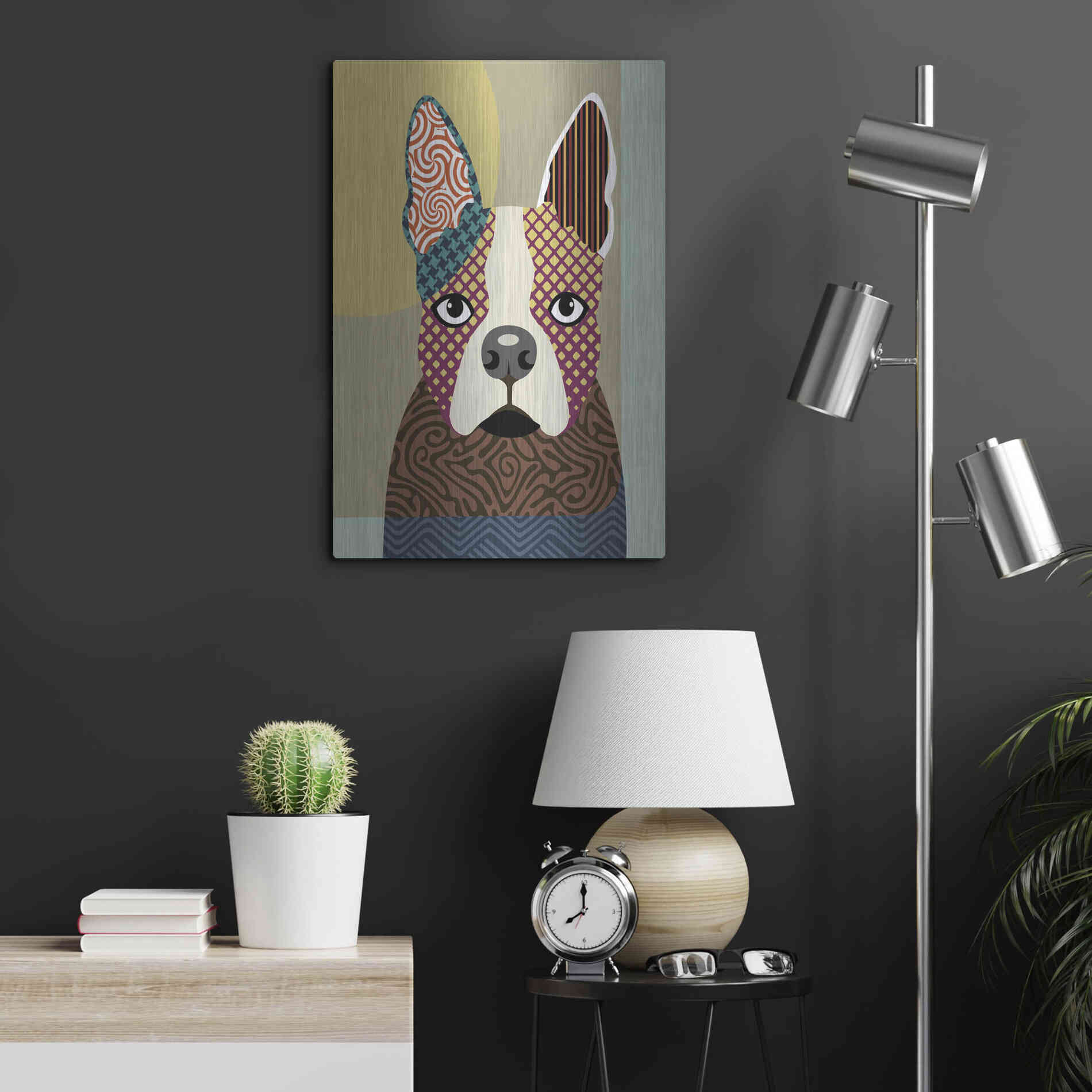 Luxe Metal Art 'Boston Terrier' by Lanre Adefioyue, Metal Wall Art,16x24