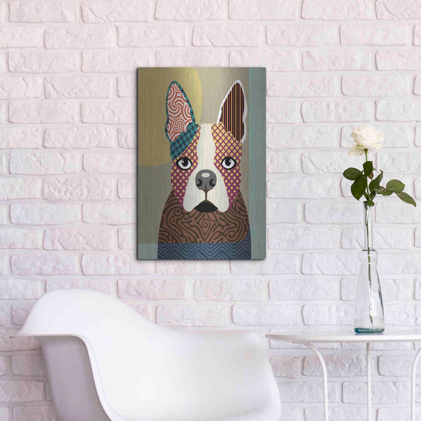 Luxe Metal Art 'Boston Terrier' by Lanre Adefioyue, Metal Wall Art,16x24