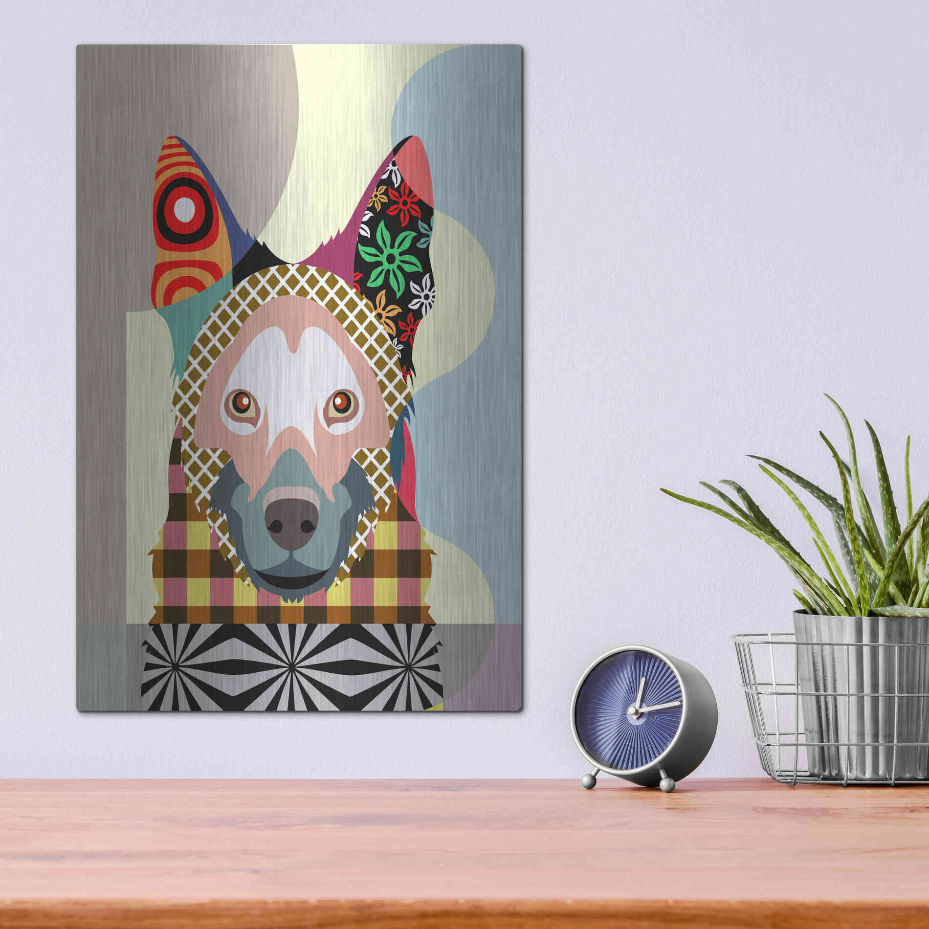 Luxe Metal Art 'German Shepherd' by Lanre Adefioyue, Metal Wall Art,12x16