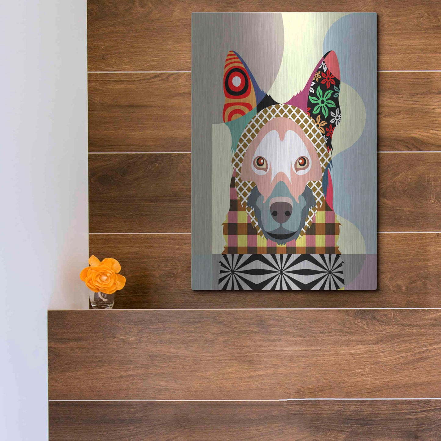 Luxe Metal Art 'German Shepherd' by Lanre Adefioyue, Metal Wall Art,12x16