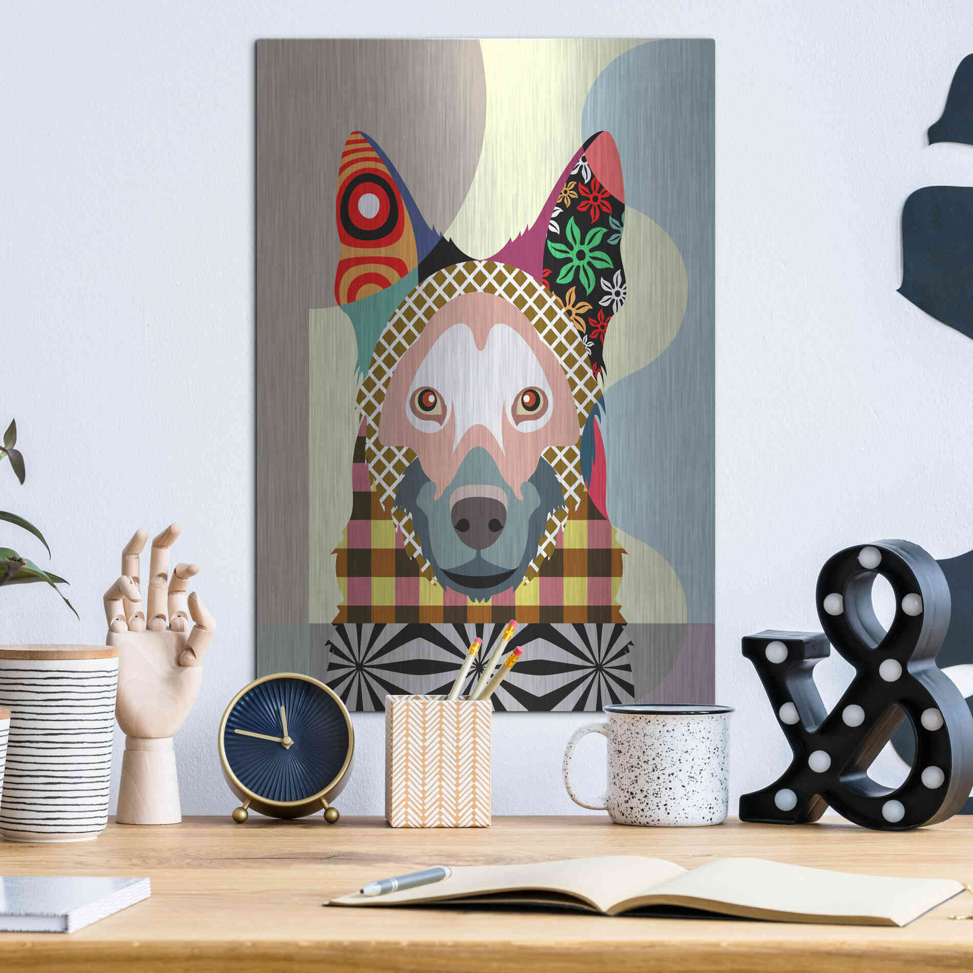 Luxe Metal Art 'German Shepherd' by Lanre Adefioyue, Metal Wall Art,12x16