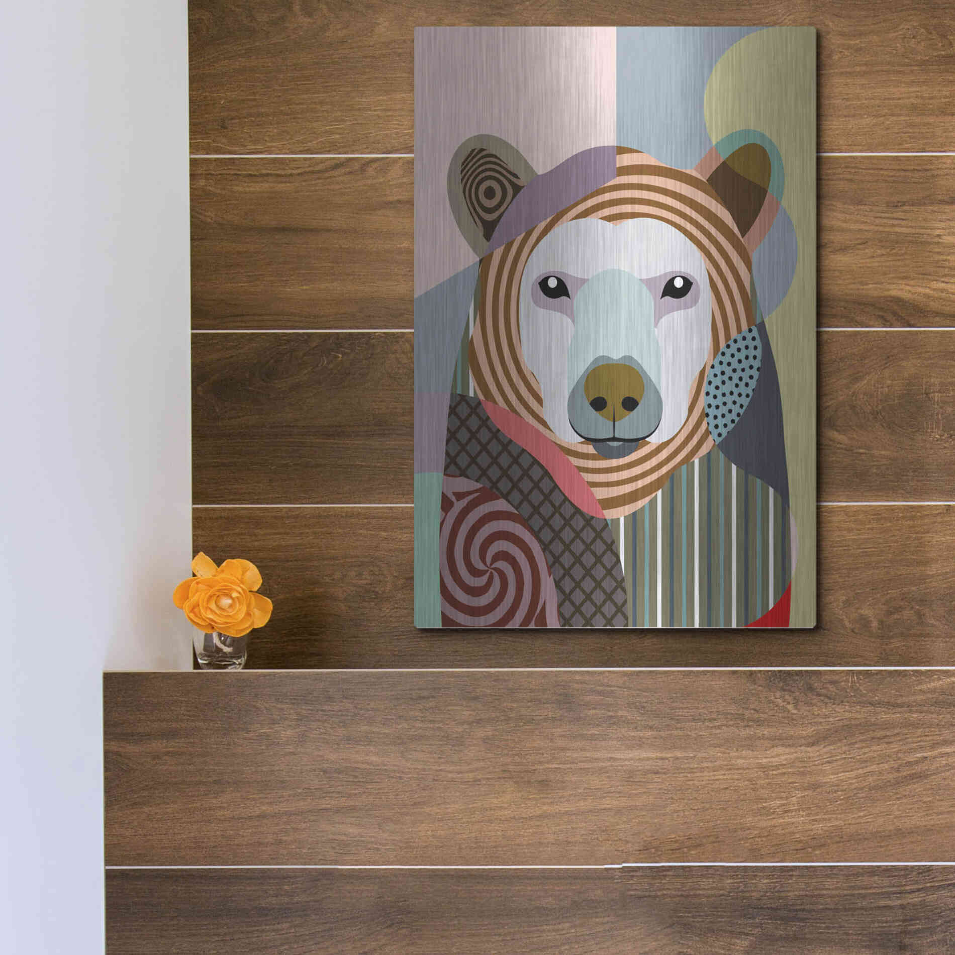 Luxe Metal Art 'Hunting Polar Bear' by Lanre Adefioyue, Metal Wall Art,12x16