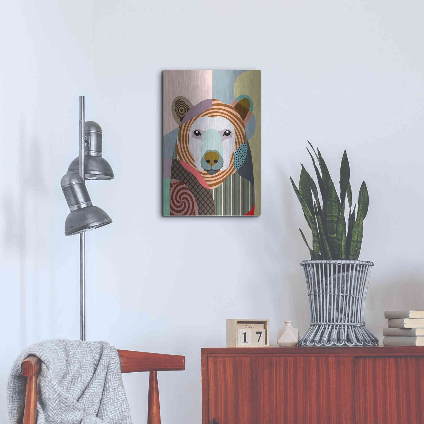 Luxe Metal Art 'Hunting Polar Bear' by Lanre Adefioyue, Metal Wall Art,16x24