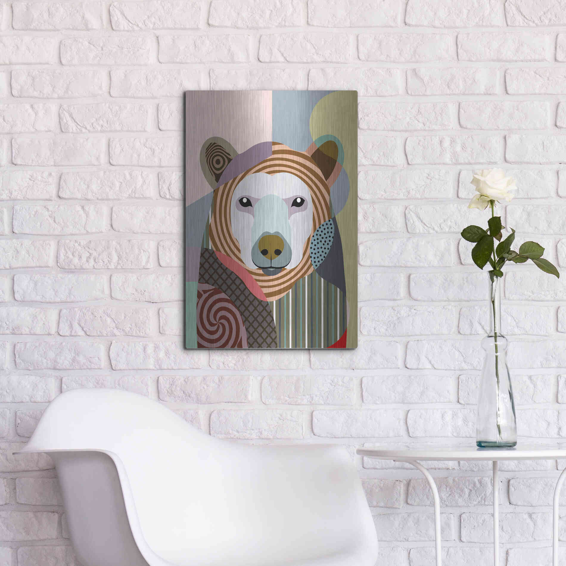Luxe Metal Art 'Hunting Polar Bear' by Lanre Adefioyue, Metal Wall Art,16x24