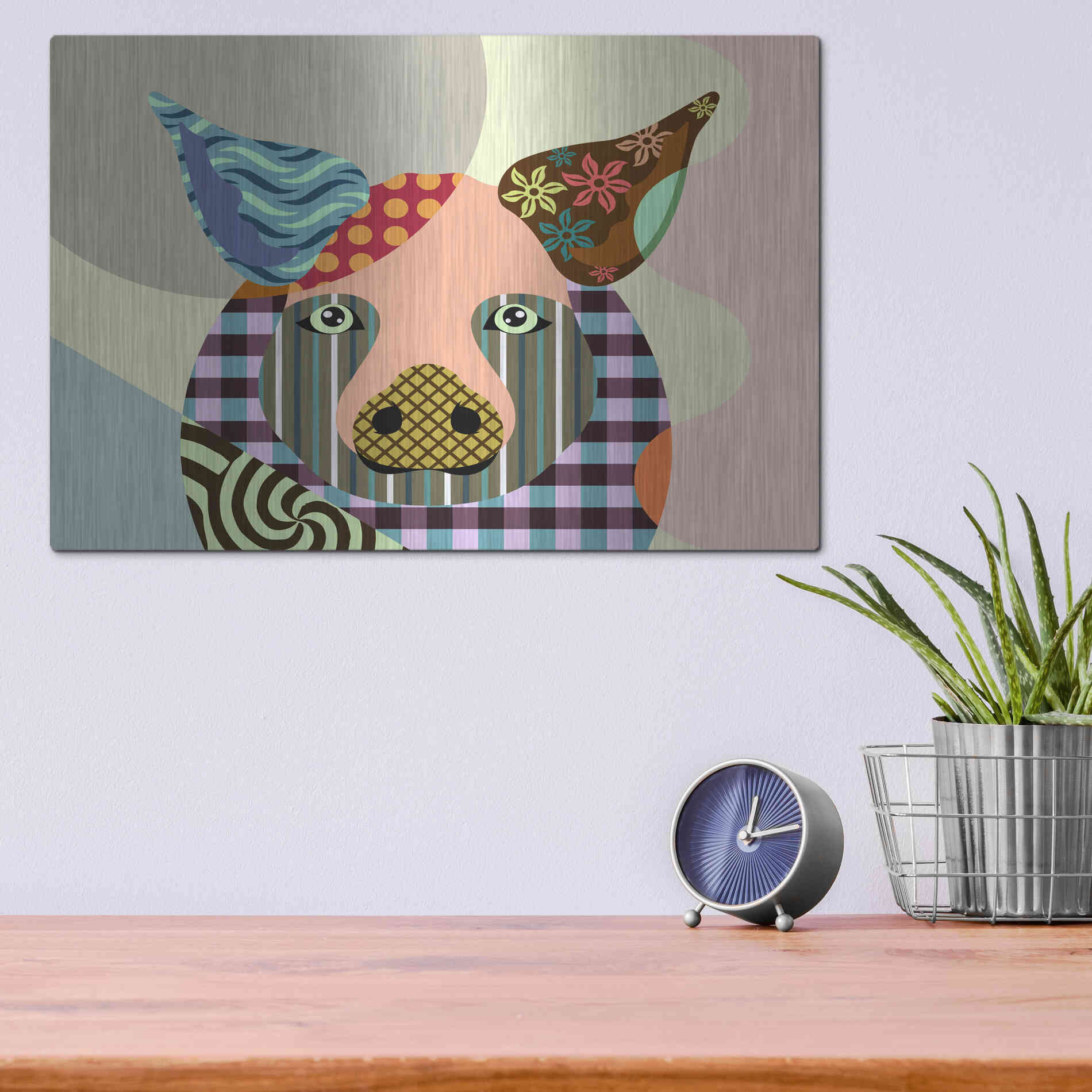 Luxe Metal Art 'Piggy' by Lanre Adefioyue, Metal Wall Art,16x12