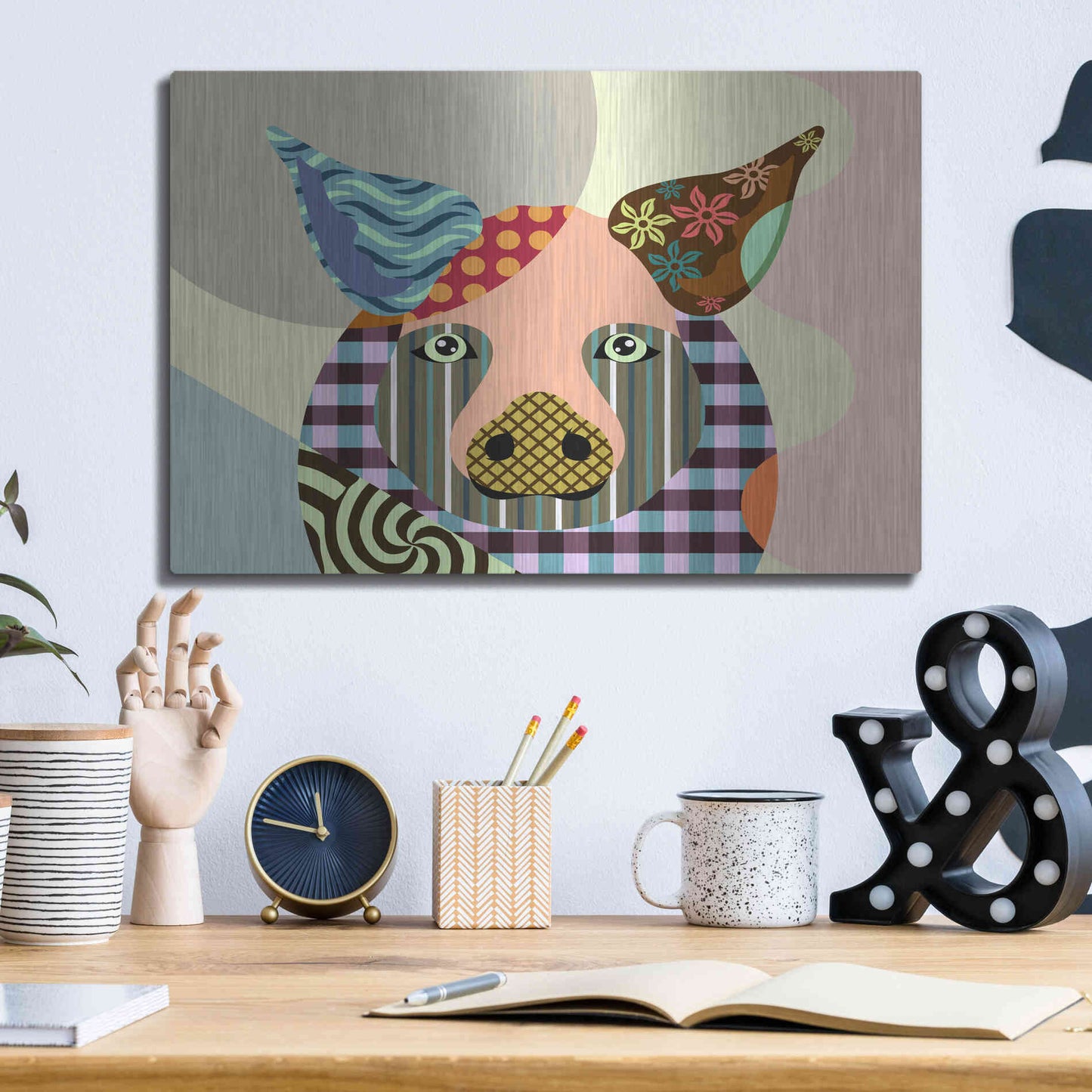 Luxe Metal Art 'Piggy' by Lanre Adefioyue, Metal Wall Art,16x12