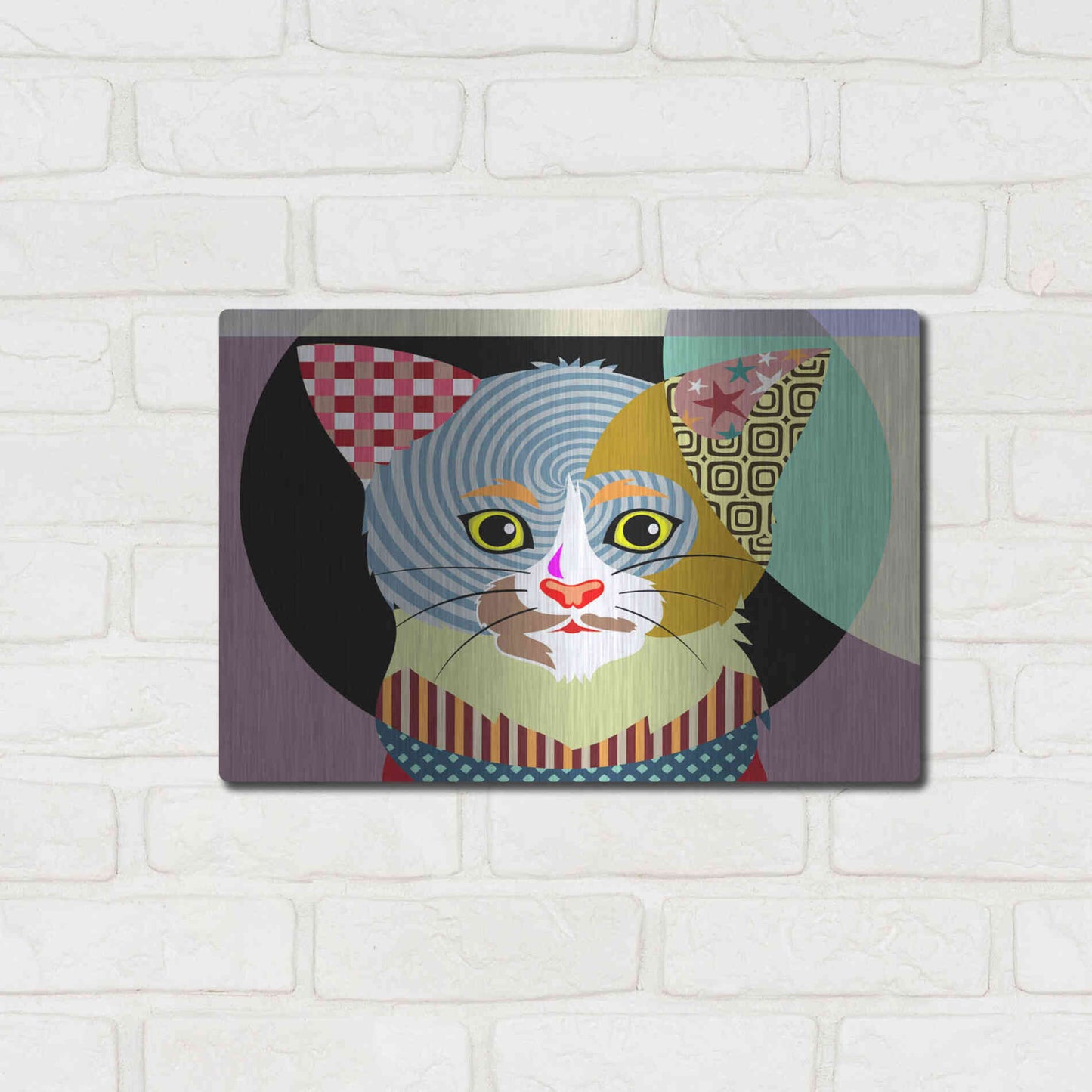 Luxe Metal Art 'Spectrum Cat' by Lanre Adefioyue, Metal Wall Art,16x12