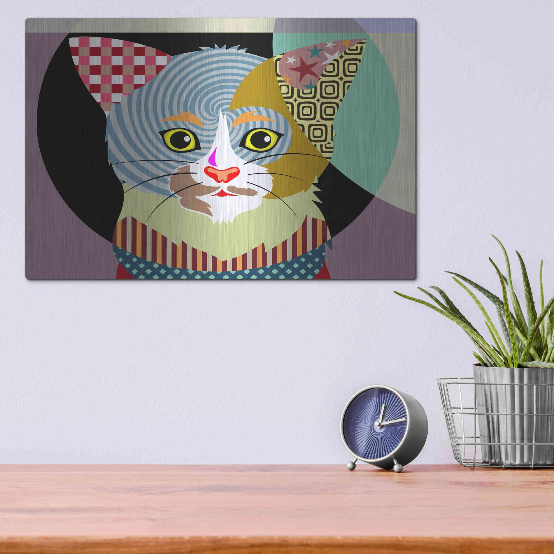 Luxe Metal Art 'Spectrum Cat' by Lanre Adefioyue, Metal Wall Art,16x12