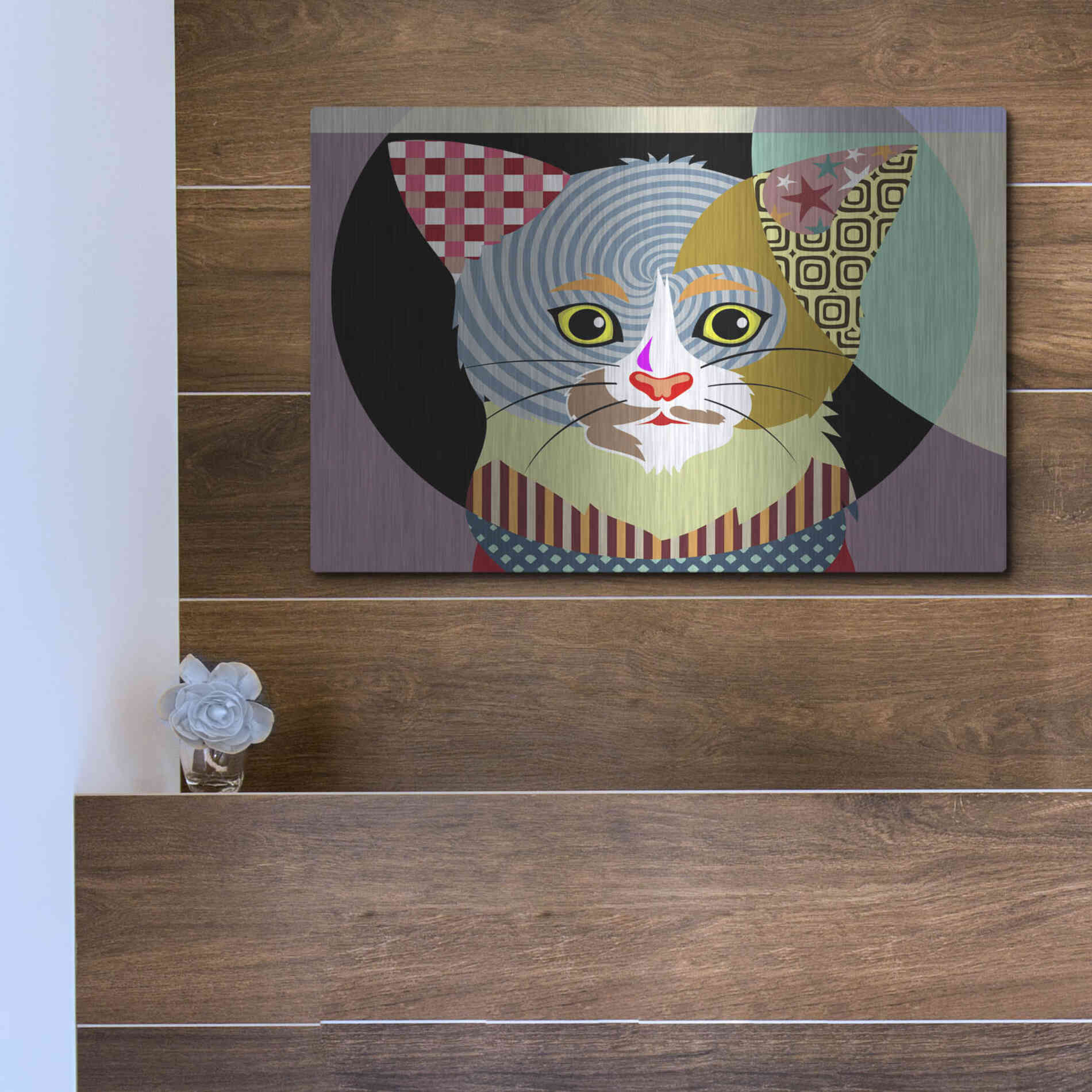 Luxe Metal Art 'Spectrum Cat' by Lanre Adefioyue, Metal Wall Art,16x12