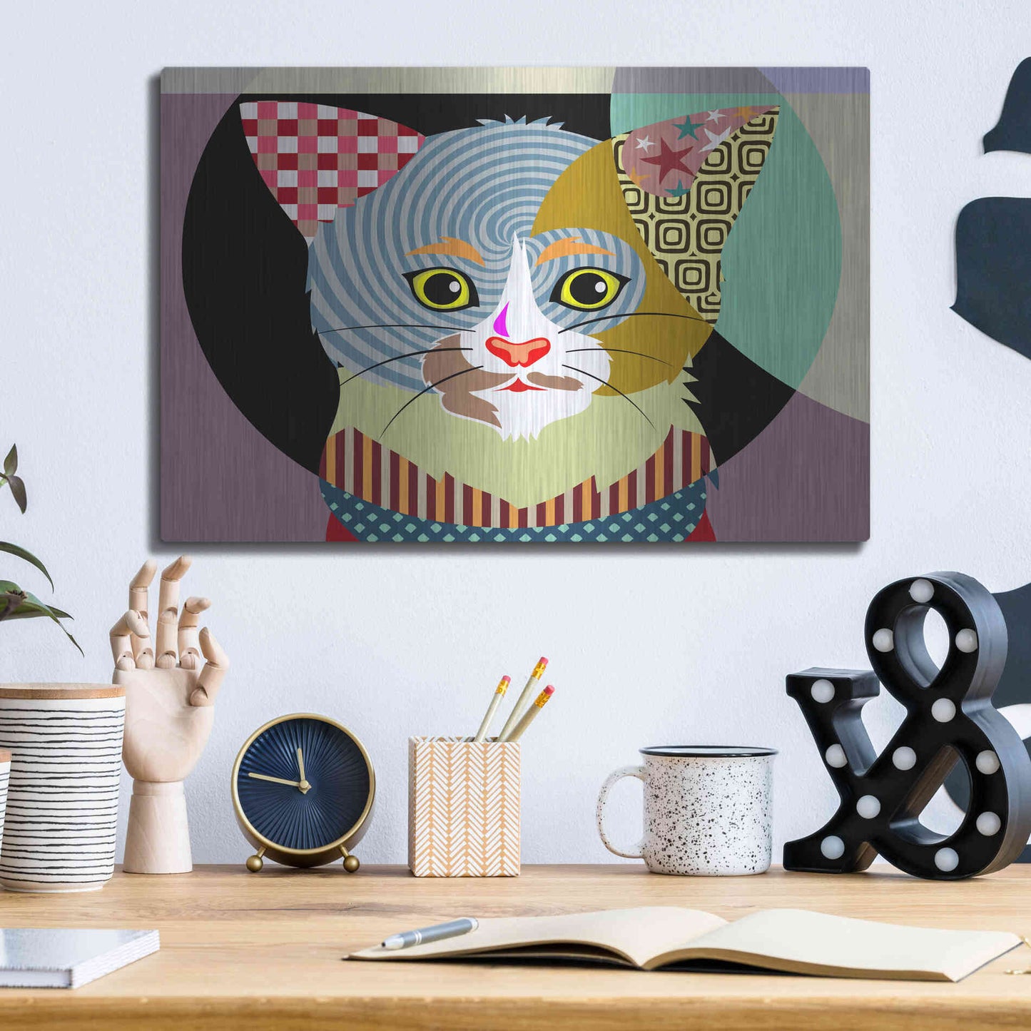 Luxe Metal Art 'Spectrum Cat' by Lanre Adefioyue, Metal Wall Art,16x12