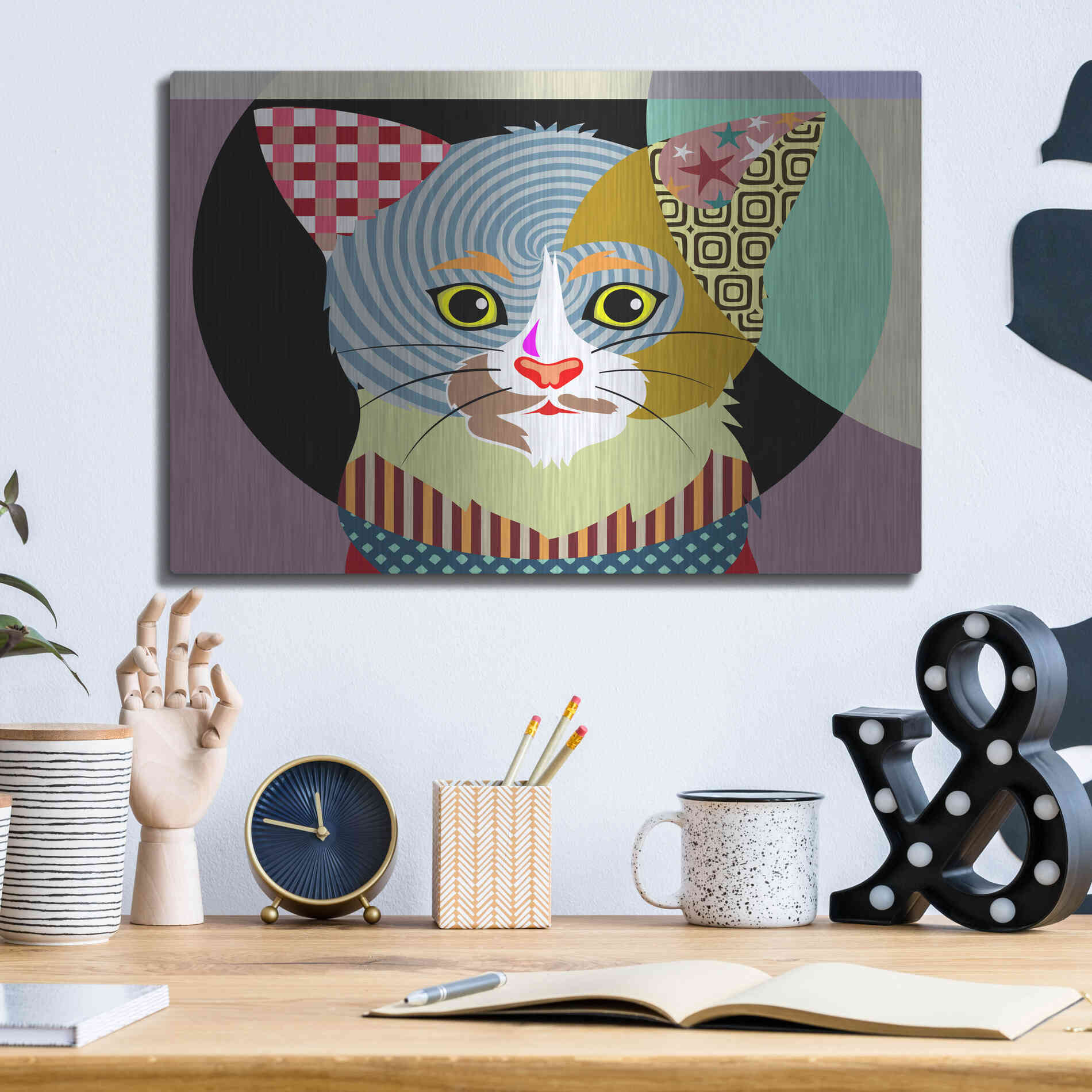 Luxe Metal Art 'Spectrum Cat' by Lanre Adefioyue, Metal Wall Art,16x12