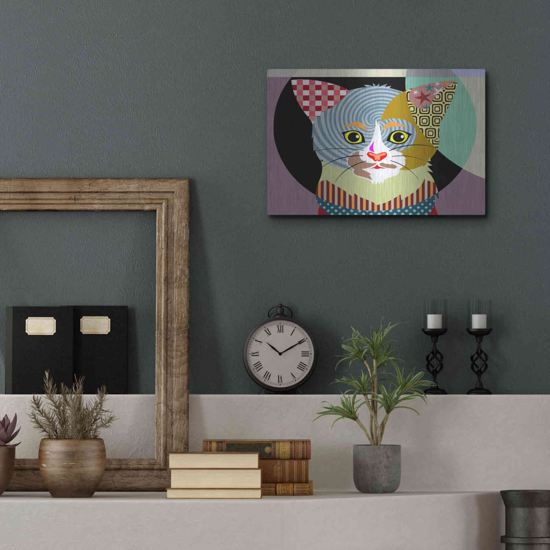 Luxe Metal Art 'Spectrum Cat' by Lanre Adefioyue, Metal Wall Art,16x12