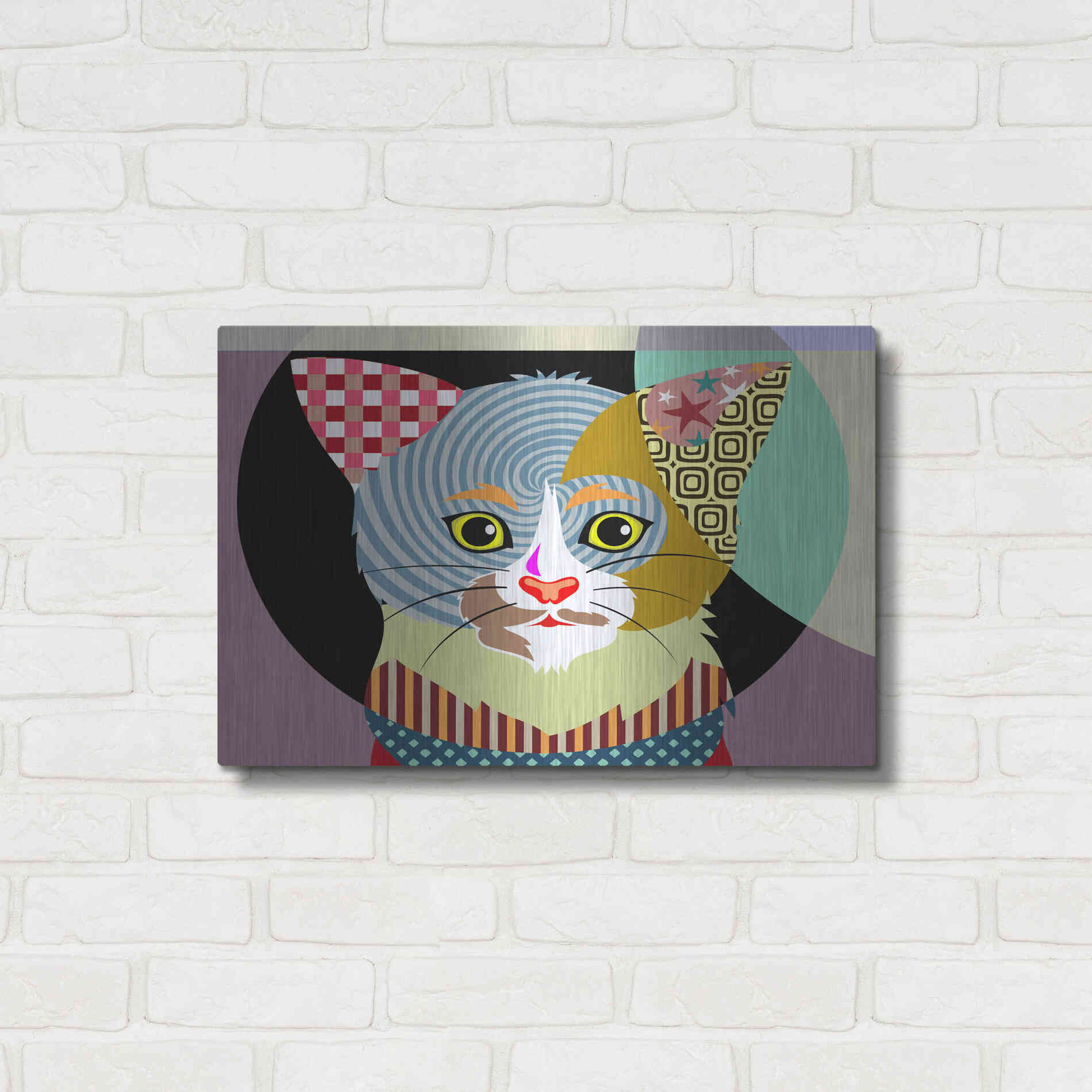Luxe Metal Art 'Spectrum Cat' by Lanre Adefioyue, Metal Wall Art,24x16