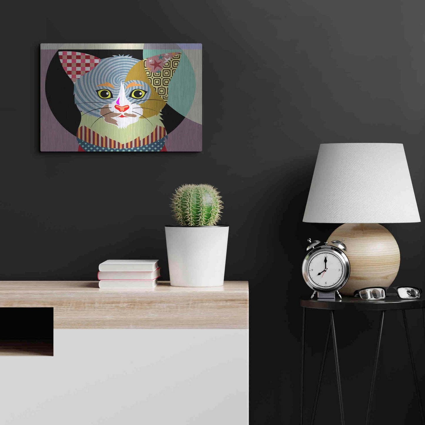 Luxe Metal Art 'Spectrum Cat' by Lanre Adefioyue, Metal Wall Art,24x16
