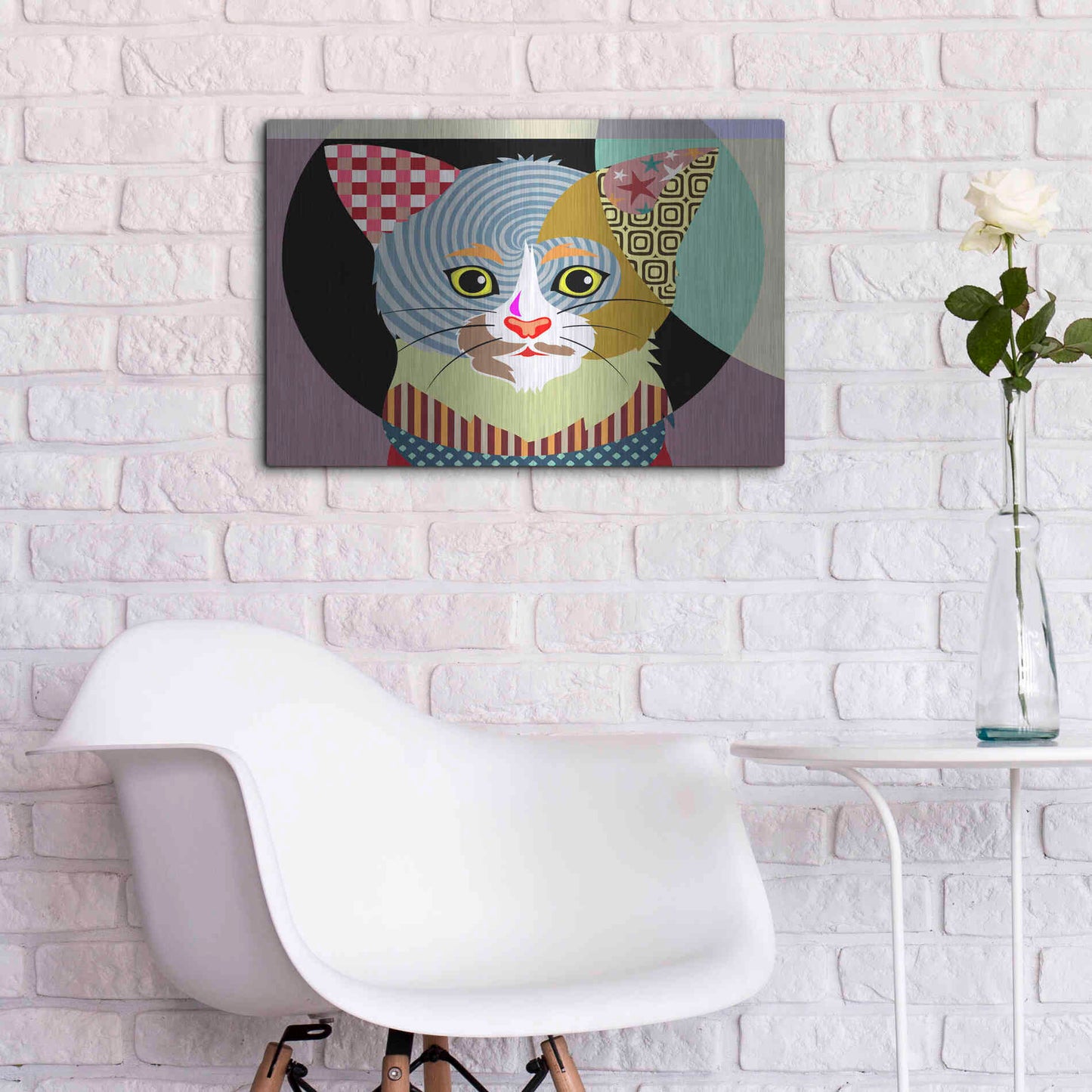 Luxe Metal Art 'Spectrum Cat' by Lanre Adefioyue, Metal Wall Art,24x16