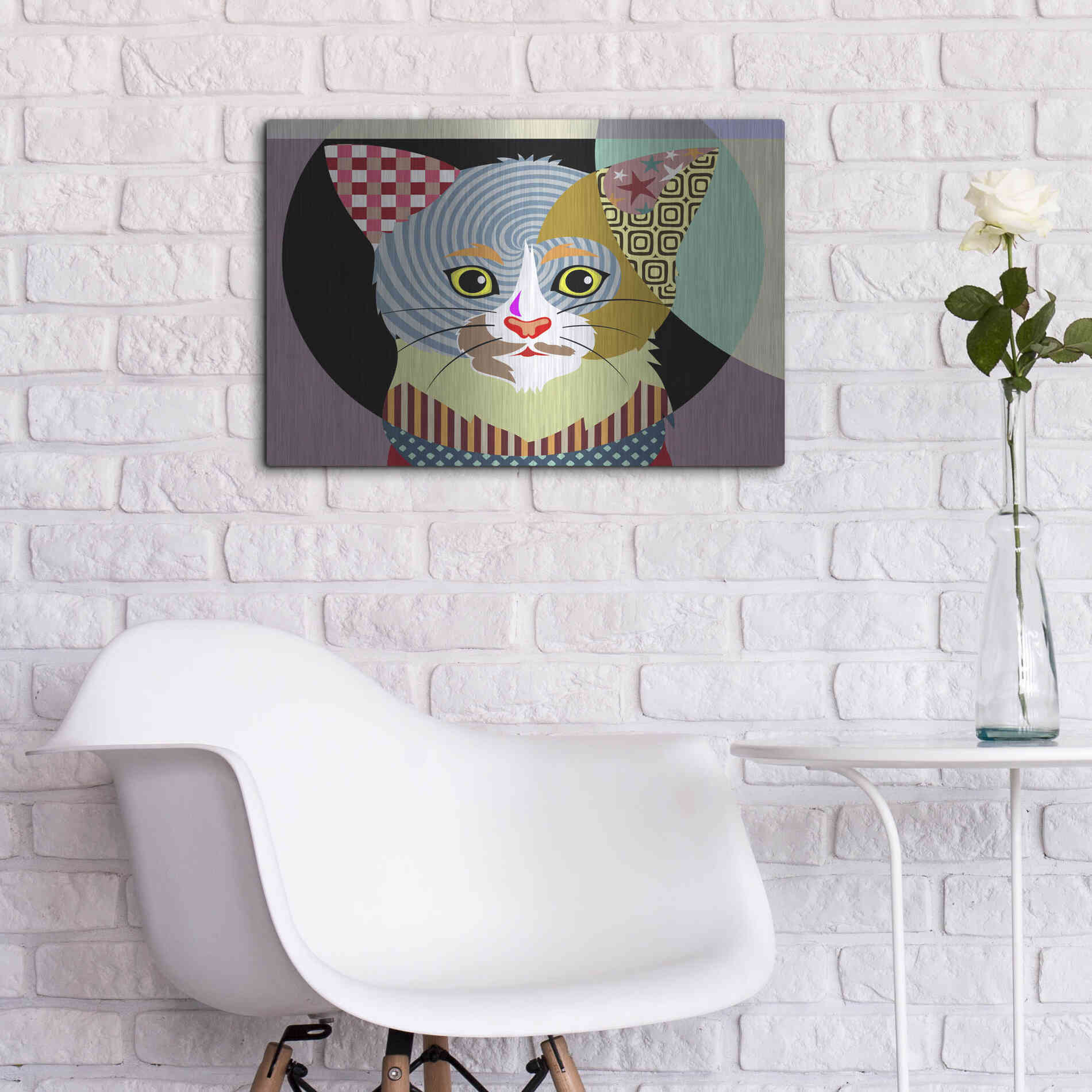 Luxe Metal Art 'Spectrum Cat' by Lanre Adefioyue, Metal Wall Art,24x16