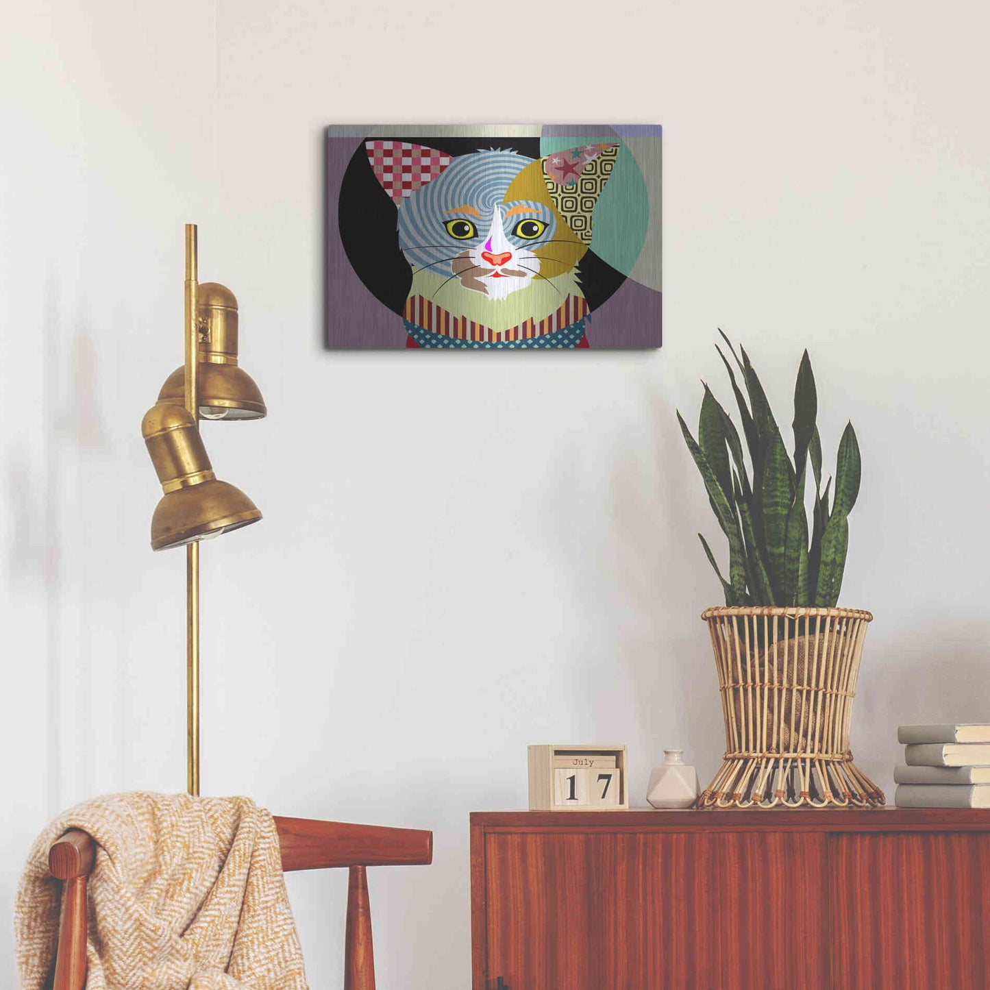 Luxe Metal Art 'Spectrum Cat' by Lanre Adefioyue, Metal Wall Art,24x16