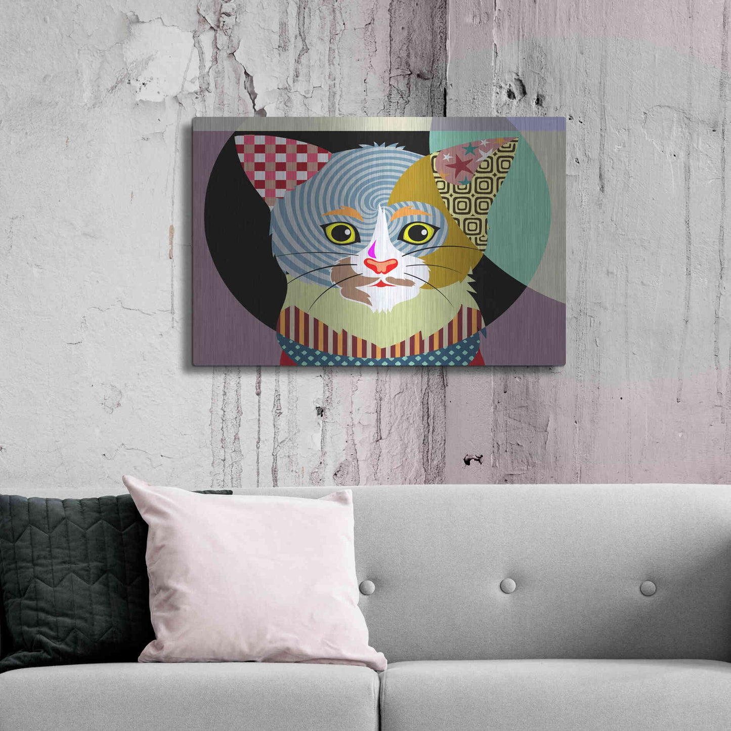Luxe Metal Art 'Spectrum Cat' by Lanre Adefioyue, Metal Wall Art,36x24