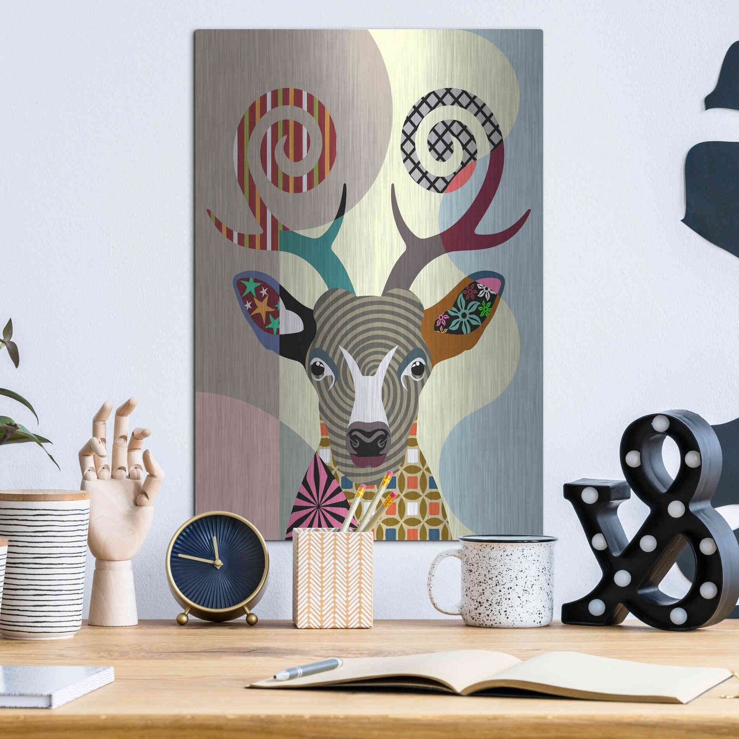 Luxe Metal Art 'Spectrum Deer' by Lanre Adefioyue, Metal Wall Art,12x16