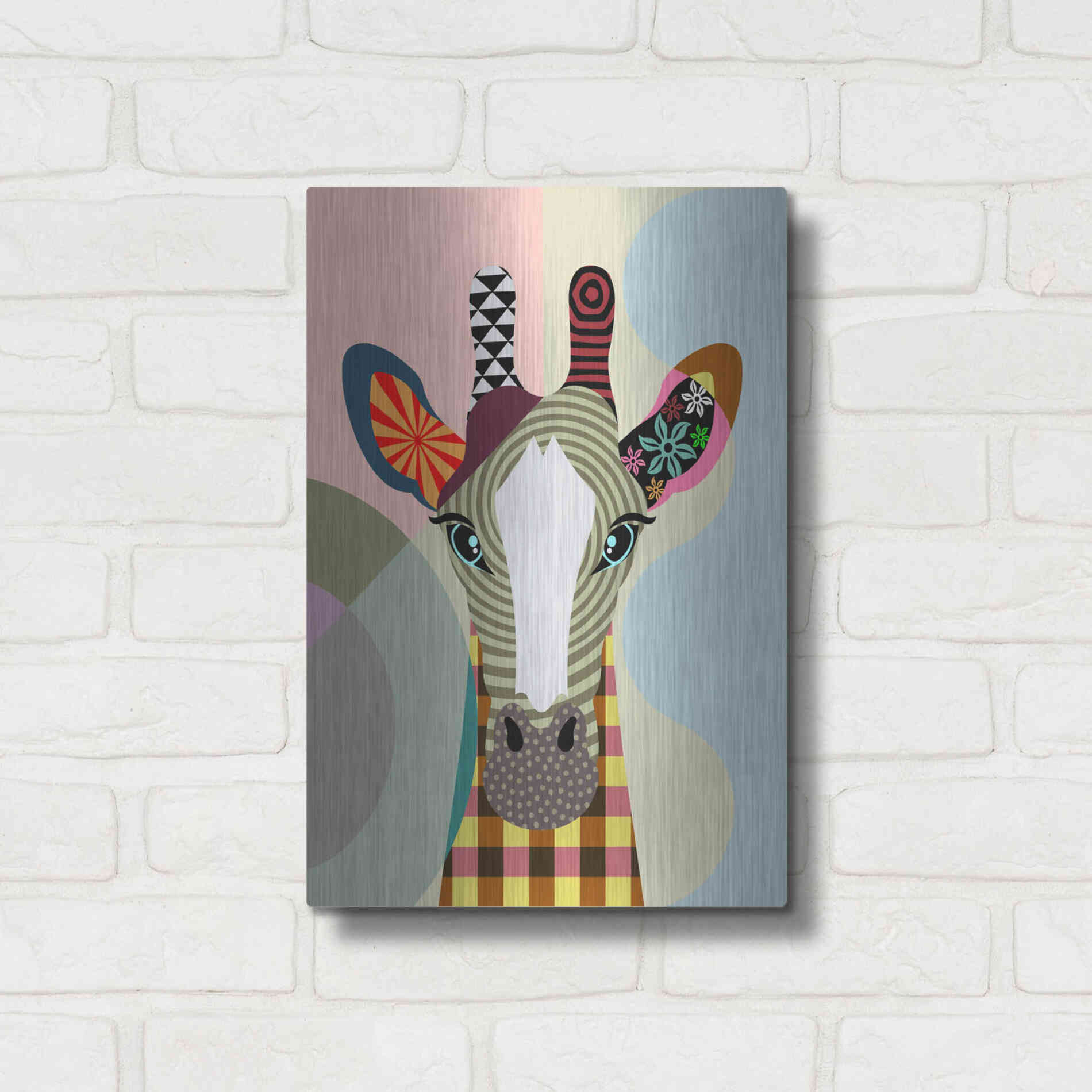 Luxe Metal Art 'Stand Tall Giraffe' by Lanre Adefioyue, Metal Wall Art,12x16