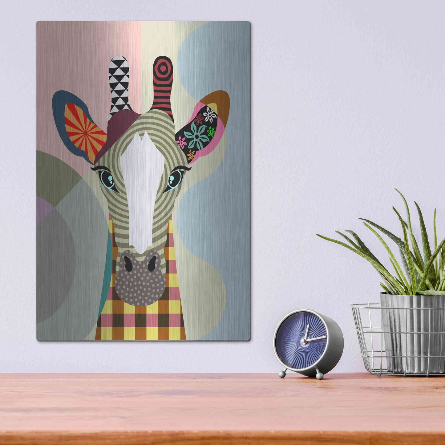 Luxe Metal Art 'Stand Tall Giraffe' by Lanre Adefioyue, Metal Wall Art,12x16