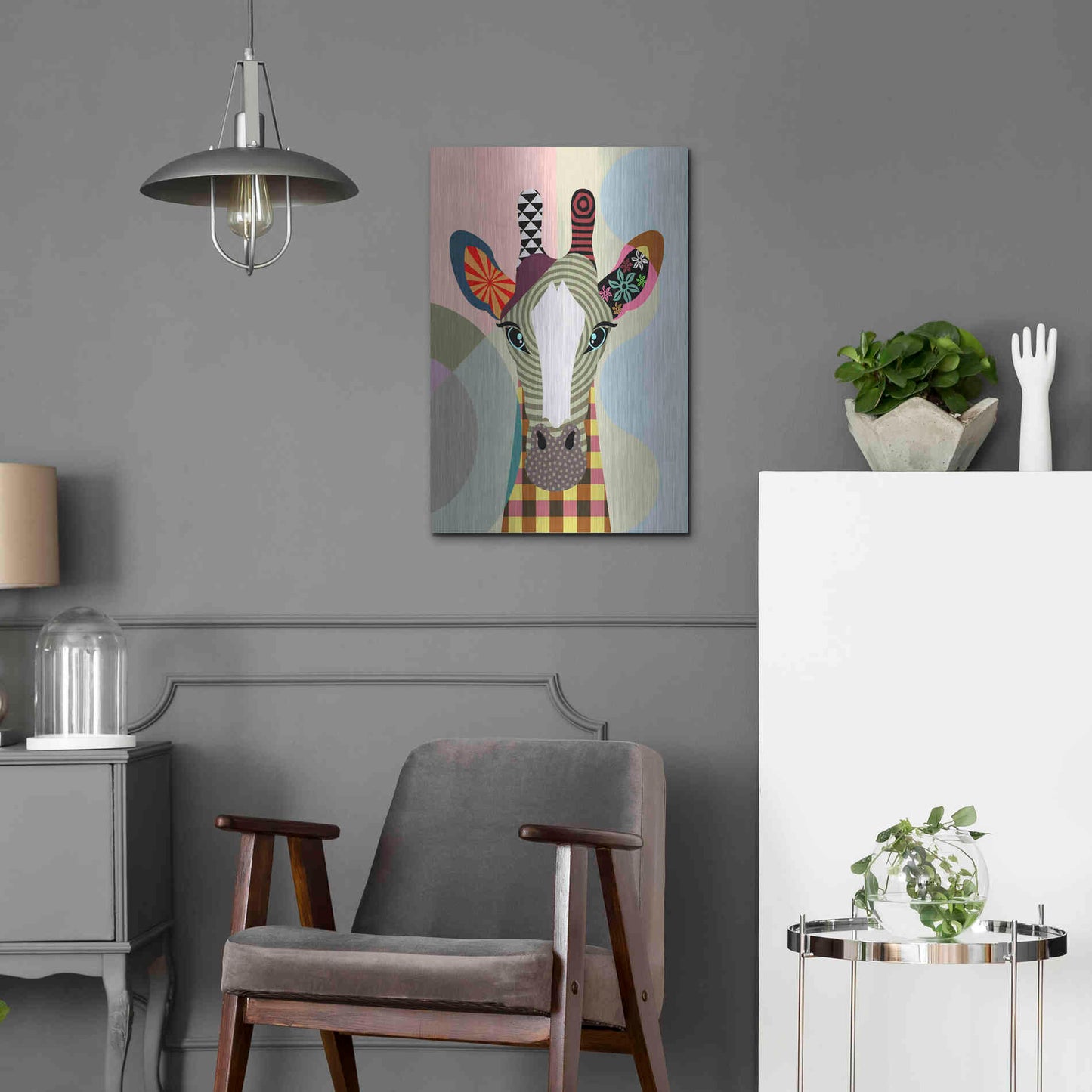 Luxe Metal Art 'Stand Tall Giraffe' by Lanre Adefioyue, Metal Wall Art,16x24