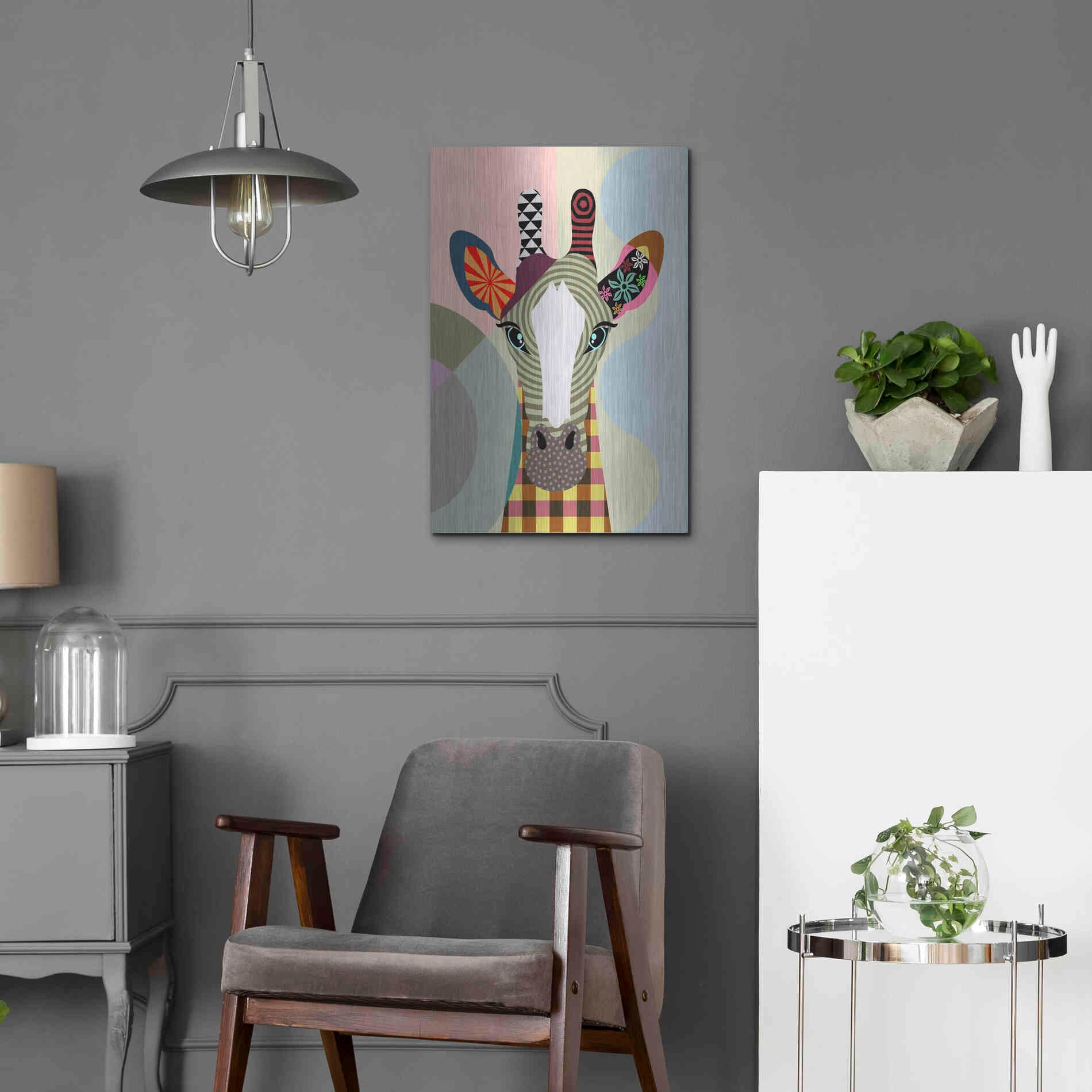 Luxe Metal Art 'Stand Tall Giraffe' by Lanre Adefioyue, Metal Wall Art,16x24