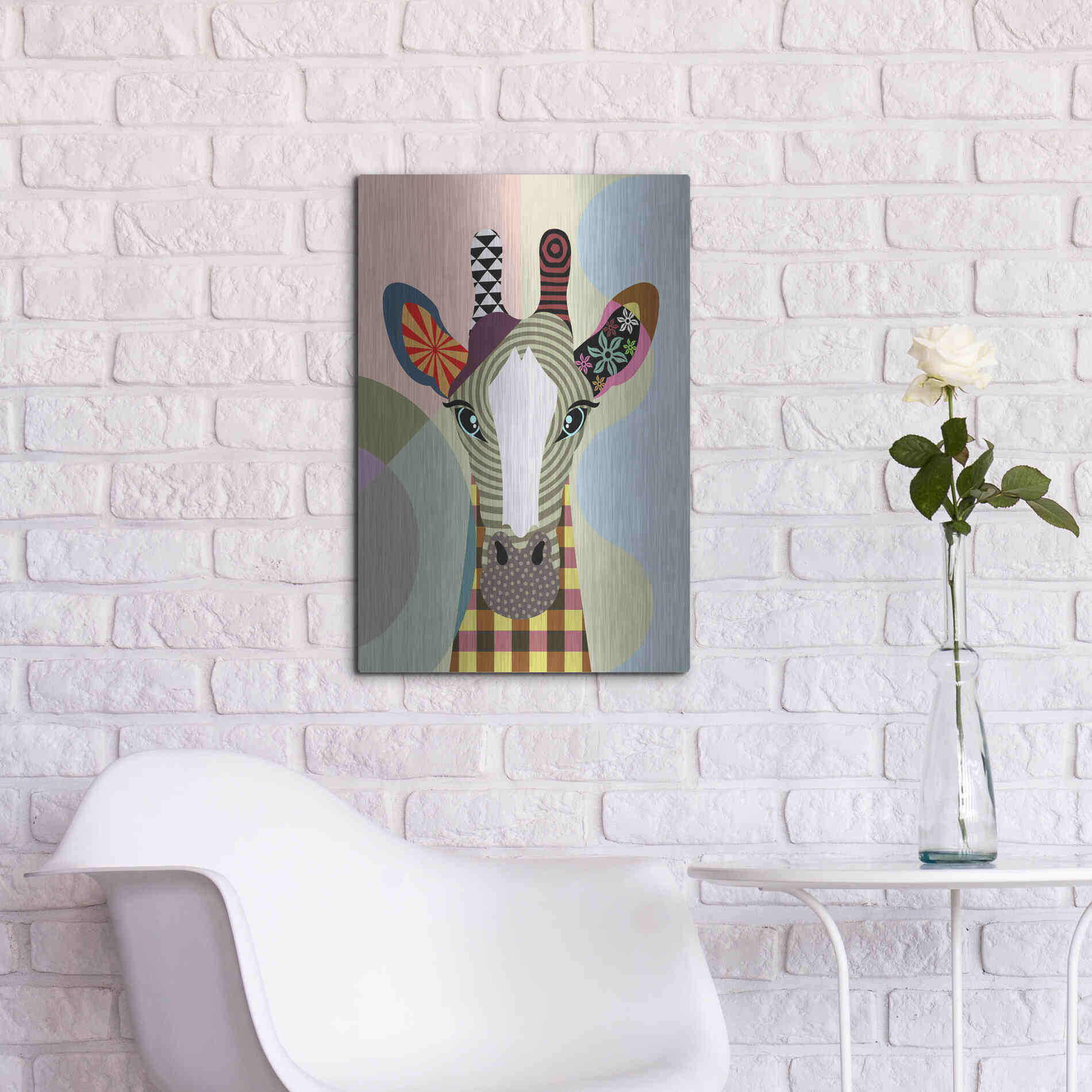 Luxe Metal Art 'Stand Tall Giraffe' by Lanre Adefioyue, Metal Wall Art,16x24