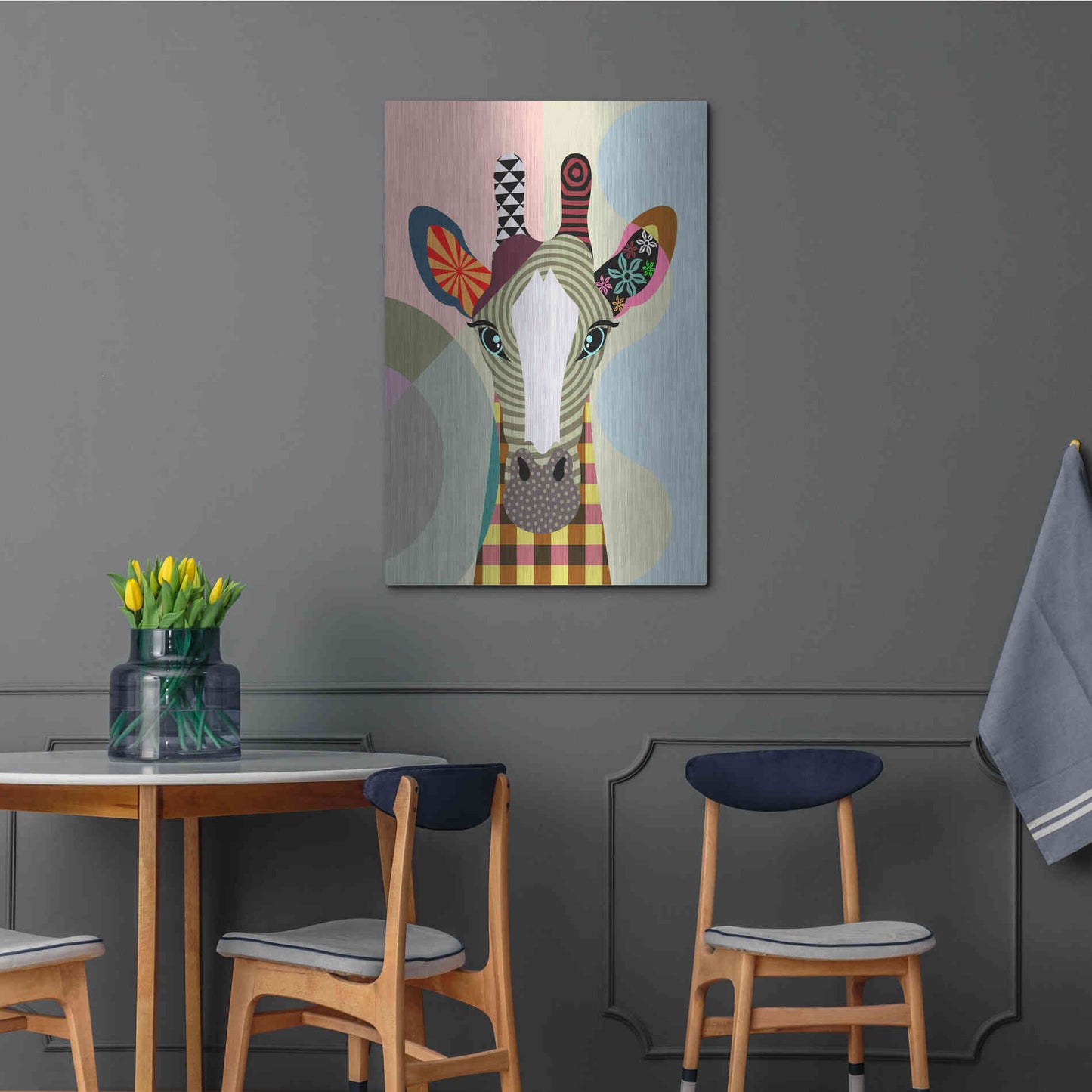 Luxe Metal Art 'Stand Tall Giraffe' by Lanre Adefioyue, Metal Wall Art,24x36