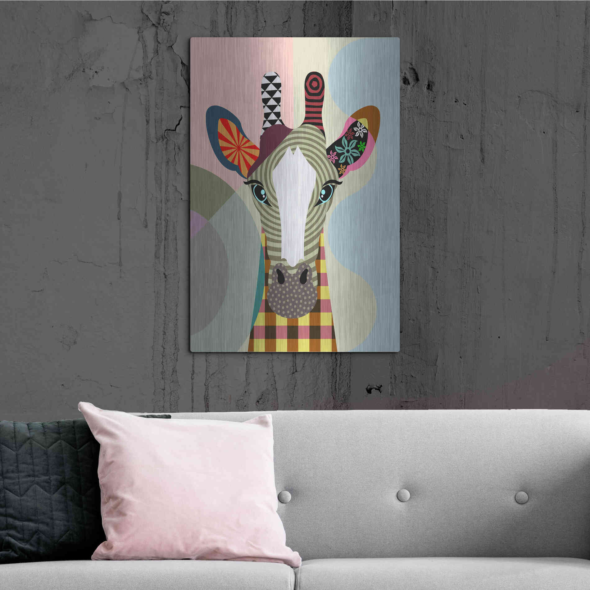 Luxe Metal Art 'Stand Tall Giraffe' by Lanre Adefioyue, Metal Wall Art,24x36