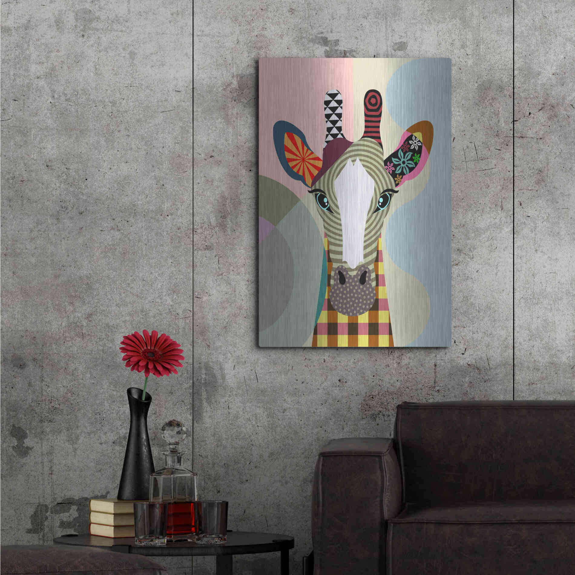 Luxe Metal Art 'Stand Tall Giraffe' by Lanre Adefioyue, Metal Wall Art,24x36