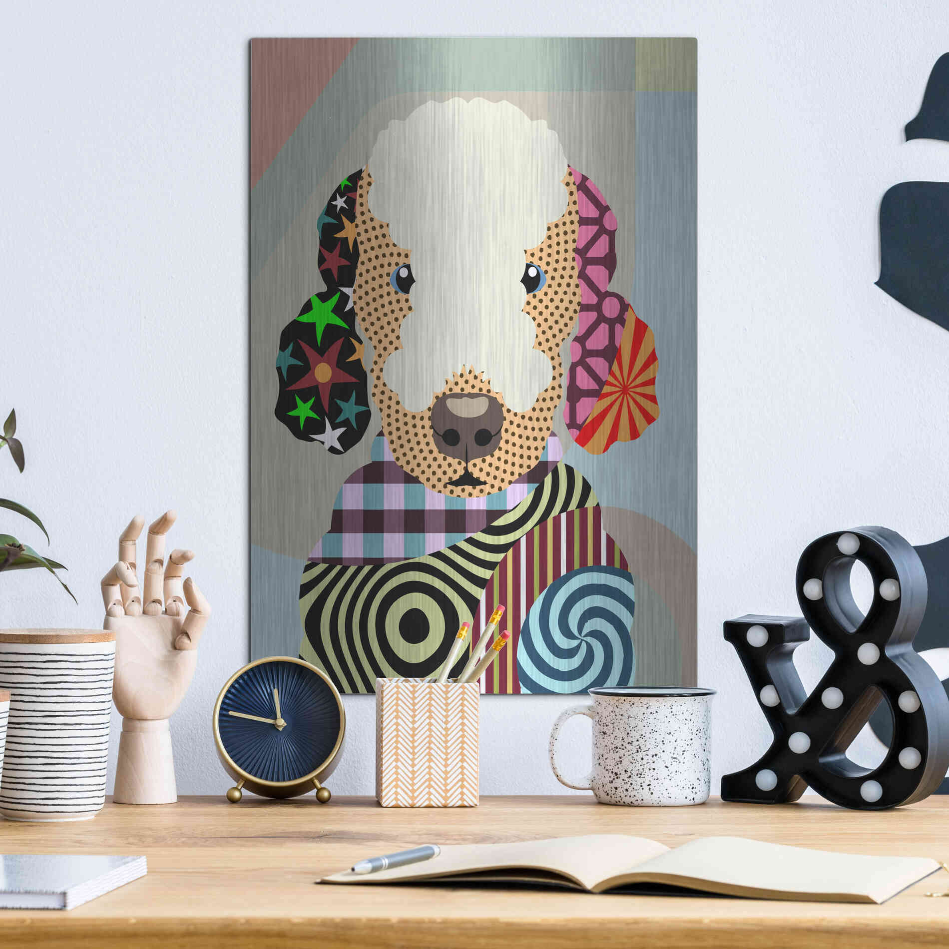 Luxe Metal Art 'Bedlington Terrier' by Lanre Adefioyue, Metal Wall Art,12x16
