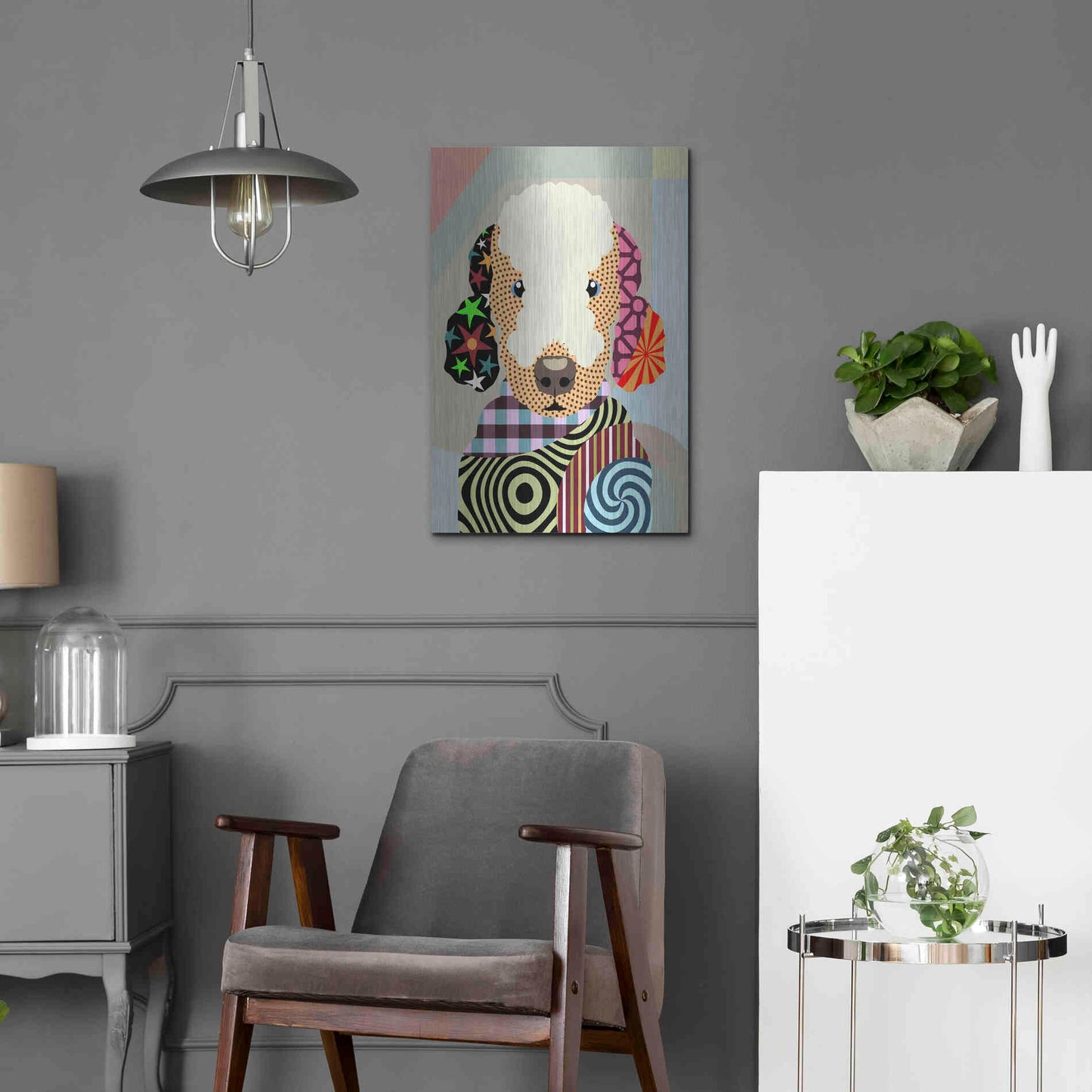 Luxe Metal Art 'Bedlington Terrier' by Lanre Adefioyue, Metal Wall Art,16x24
