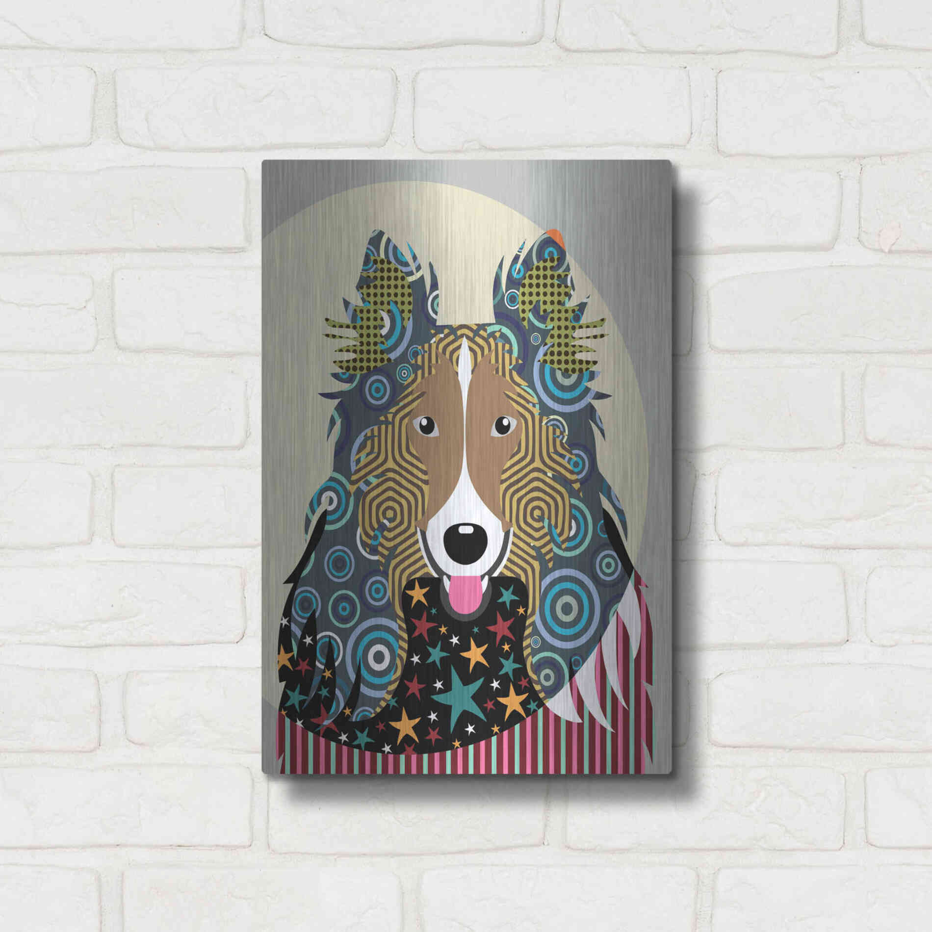 Luxe Metal Art 'Rough Collie' by Lanre Adefioyue, Metal Wall Art,12x16