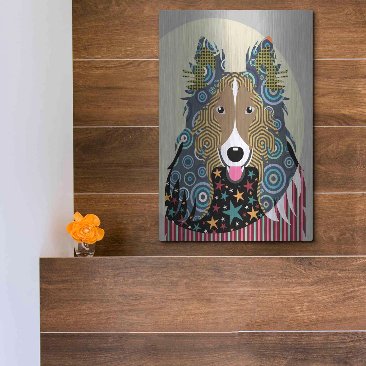 Luxe Metal Art 'Rough Collie' by Lanre Adefioyue, Metal Wall Art,12x16