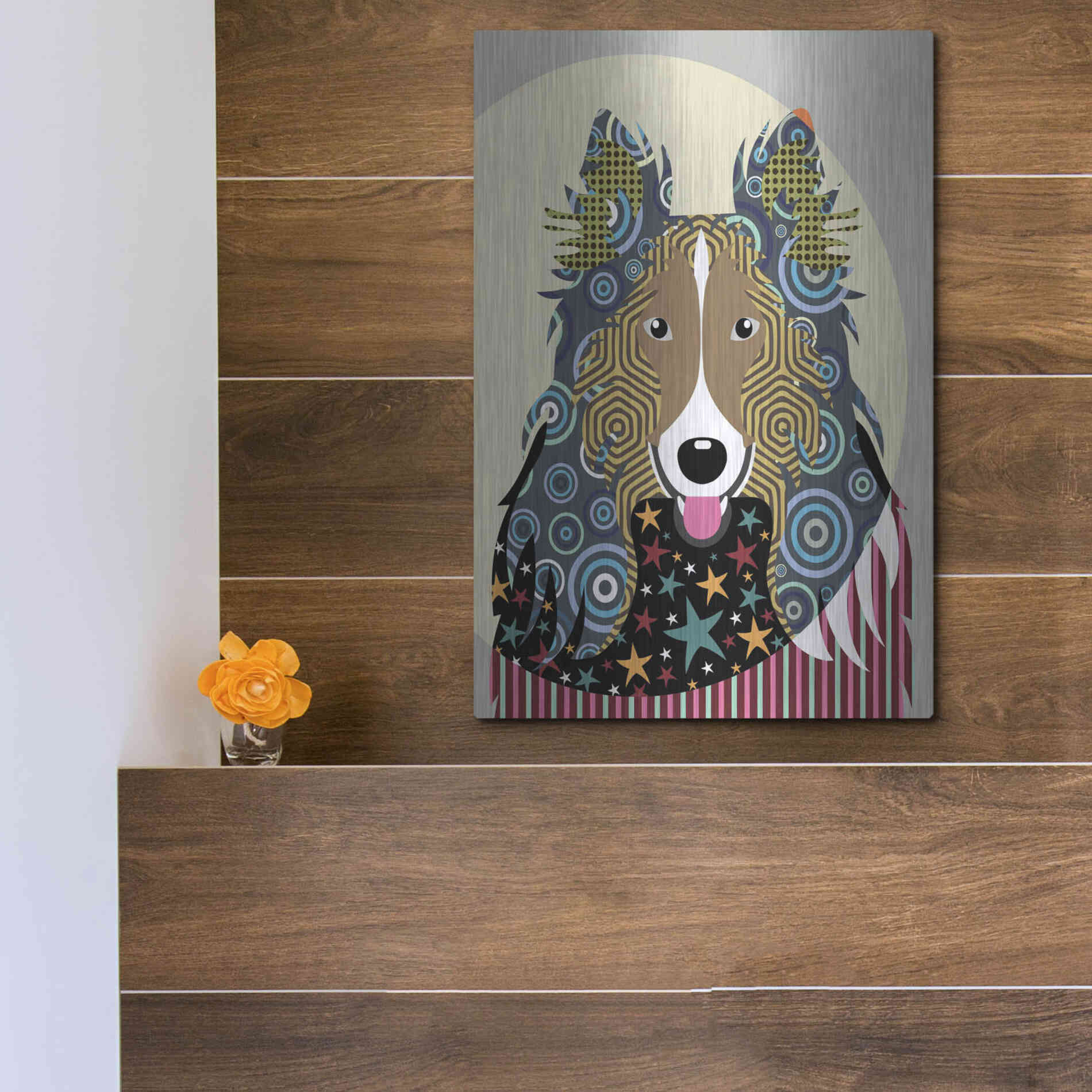 Luxe Metal Art 'Rough Collie' by Lanre Adefioyue, Metal Wall Art,12x16