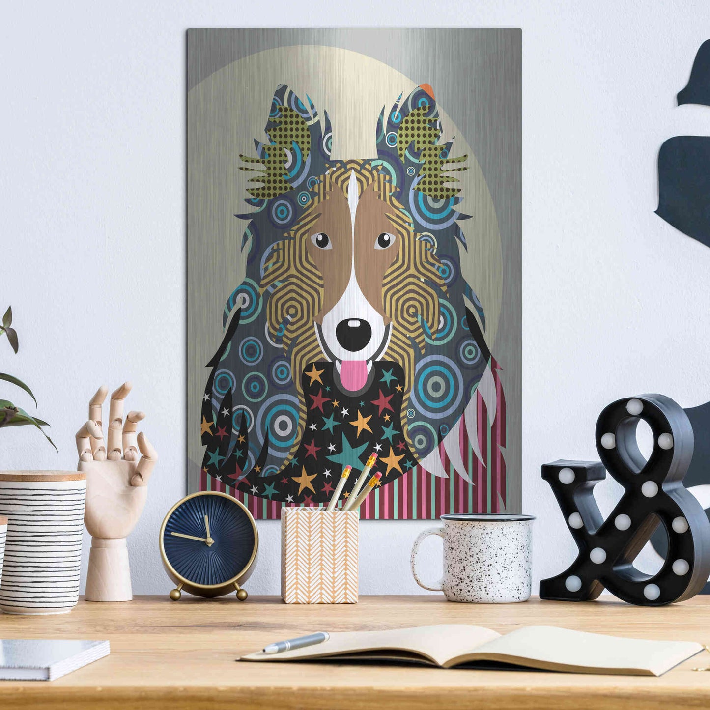 Luxe Metal Art 'Rough Collie' by Lanre Adefioyue, Metal Wall Art,12x16