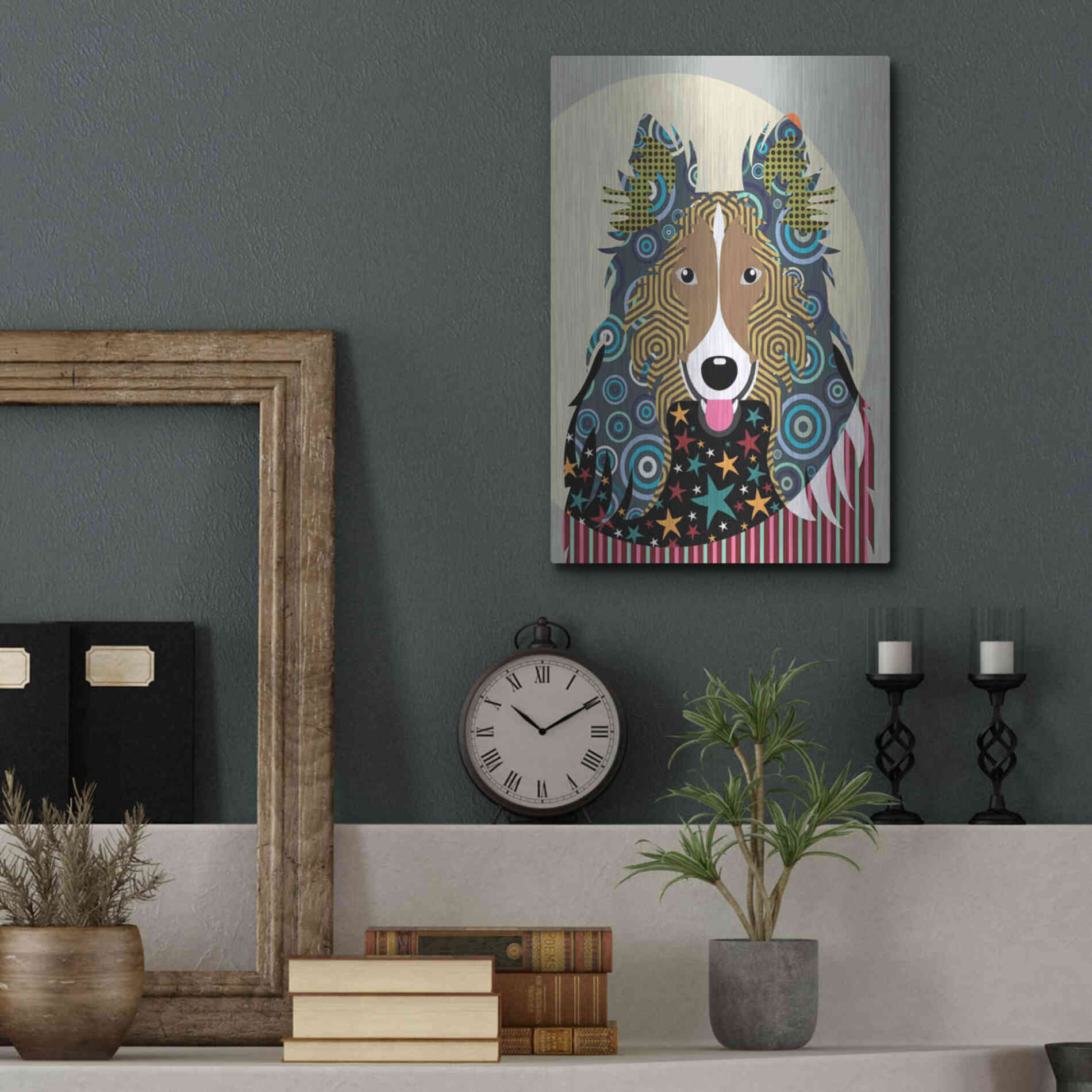 Luxe Metal Art 'Rough Collie' by Lanre Adefioyue, Metal Wall Art,12x16