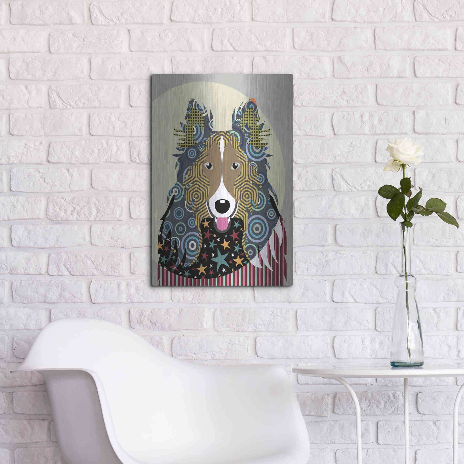Luxe Metal Art 'Rough Collie' by Lanre Adefioyue, Metal Wall Art,16x24