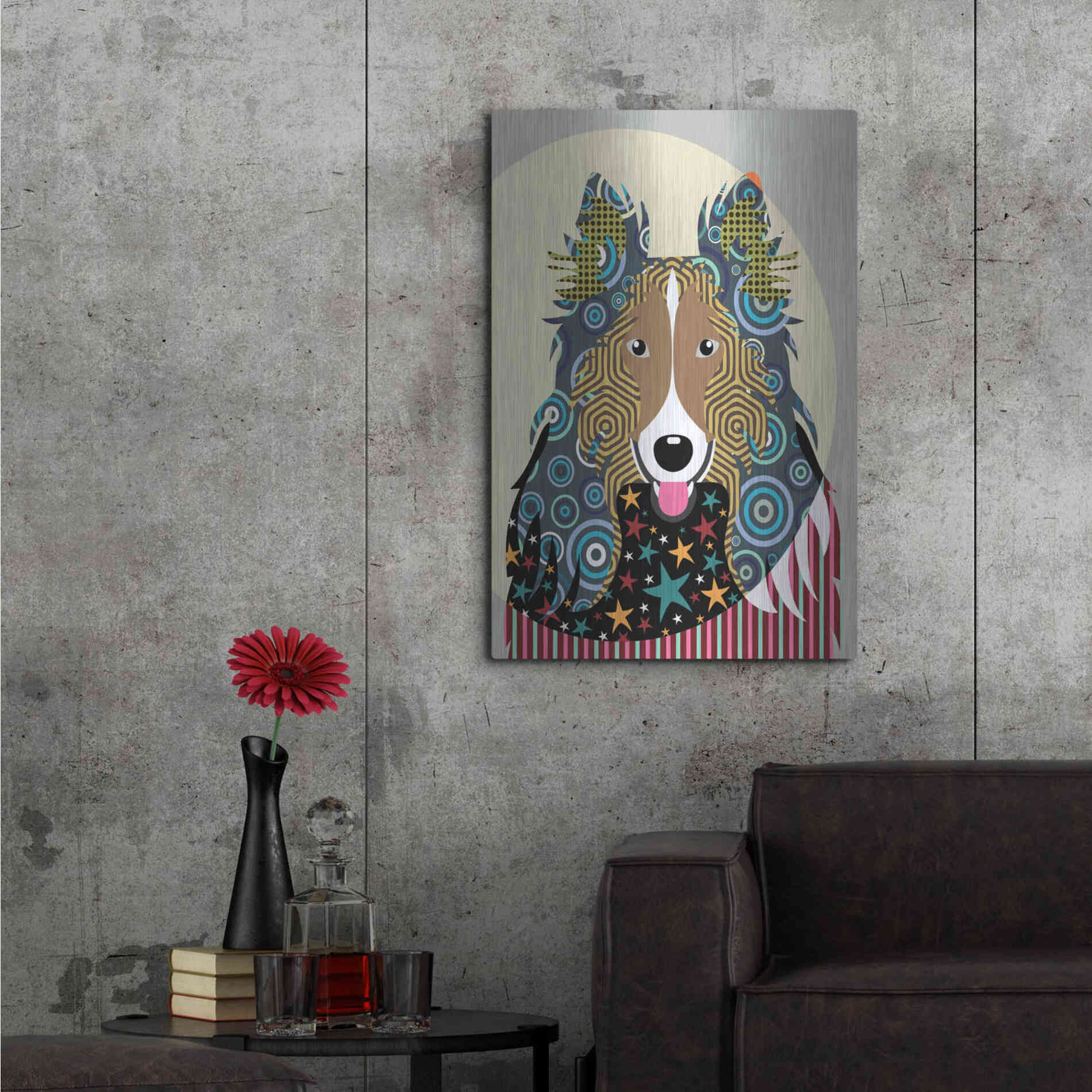 Luxe Metal Art 'Rough Collie' by Lanre Adefioyue, Metal Wall Art,24x36