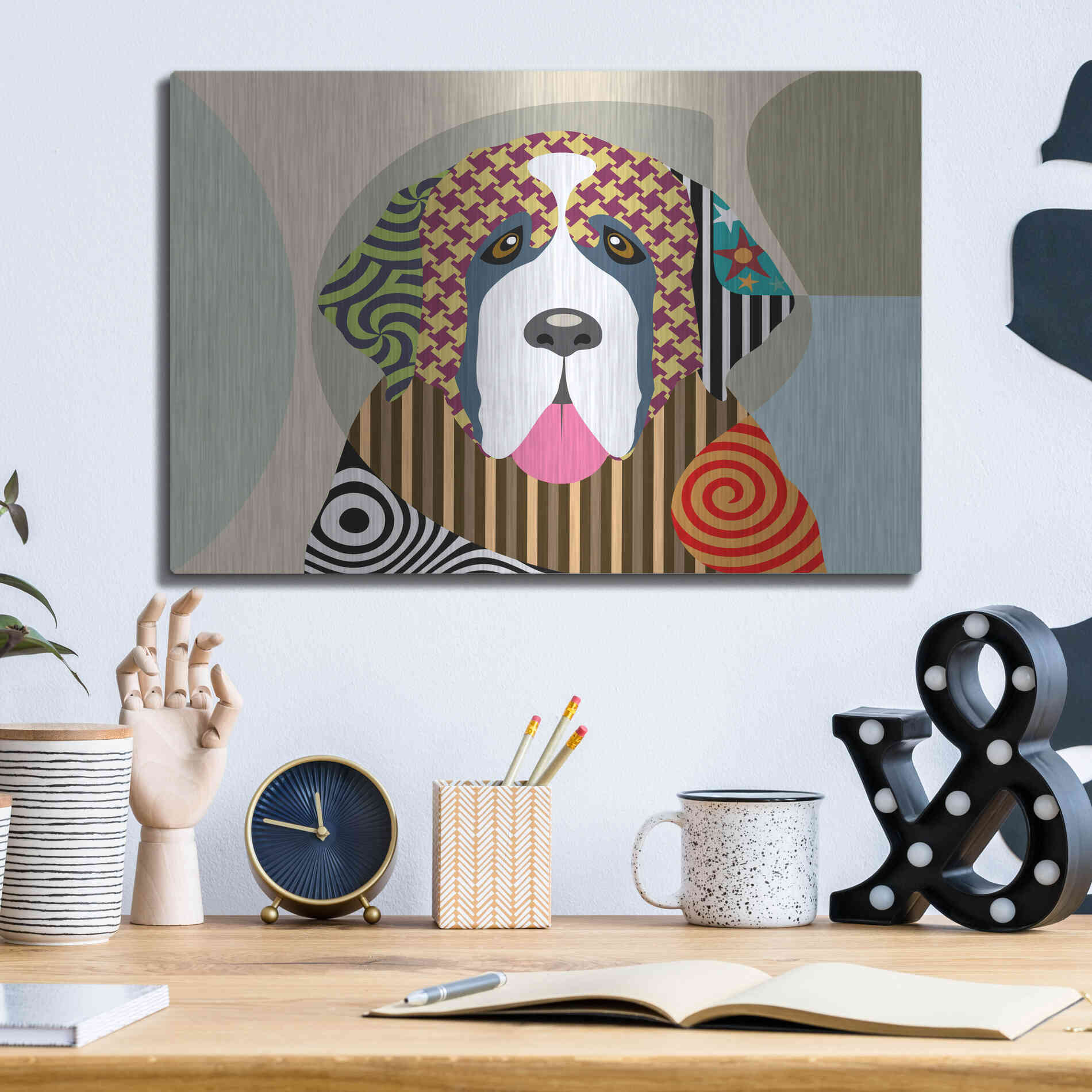 Luxe Metal Art 'Saint Bernard' by Lanre Adefioyue, Metal Wall Art,16x12