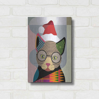 Luxe Metal Art 'Santa Kitty' by Lanre Adefioyue, Metal Wall Art,12x16