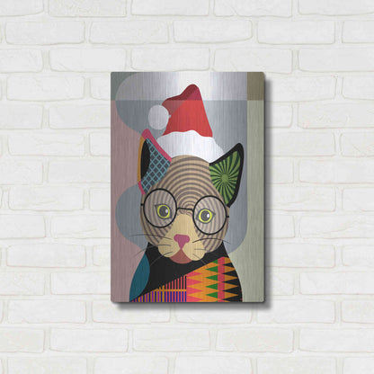 Luxe Metal Art 'Santa Kitty' by Lanre Adefioyue, Metal Wall Art,16x24
