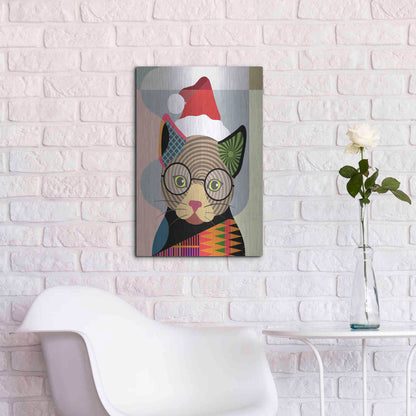 Luxe Metal Art 'Santa Kitty' by Lanre Adefioyue, Metal Wall Art,16x24