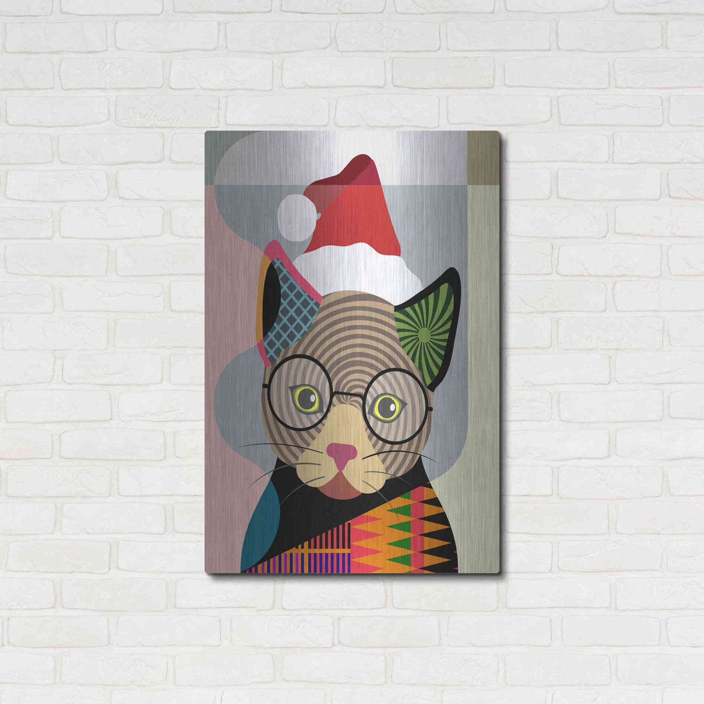 Luxe Metal Art 'Santa Kitty' by Lanre Adefioyue, Metal Wall Art,24x36
