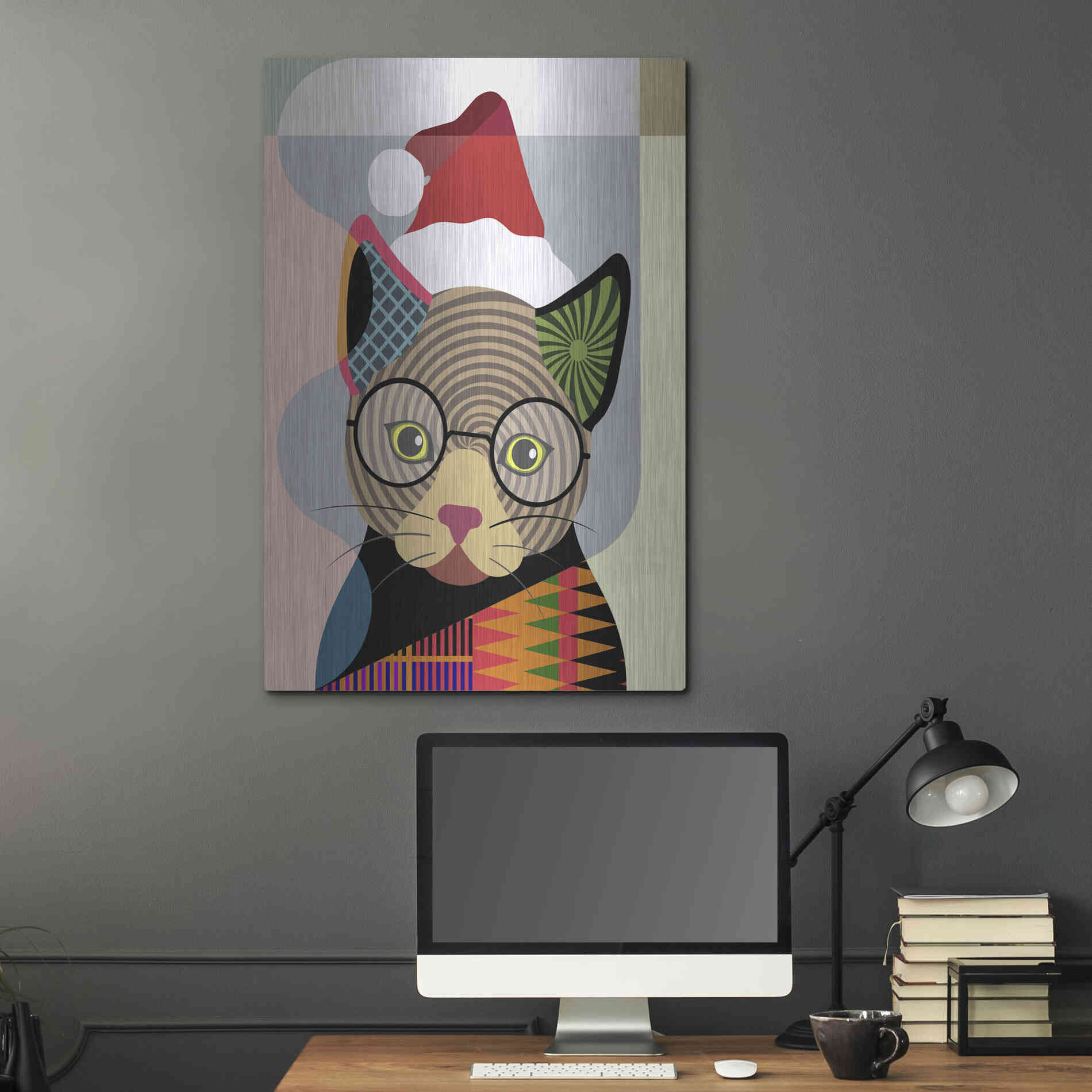 Luxe Metal Art 'Santa Kitty' by Lanre Adefioyue, Metal Wall Art,24x36
