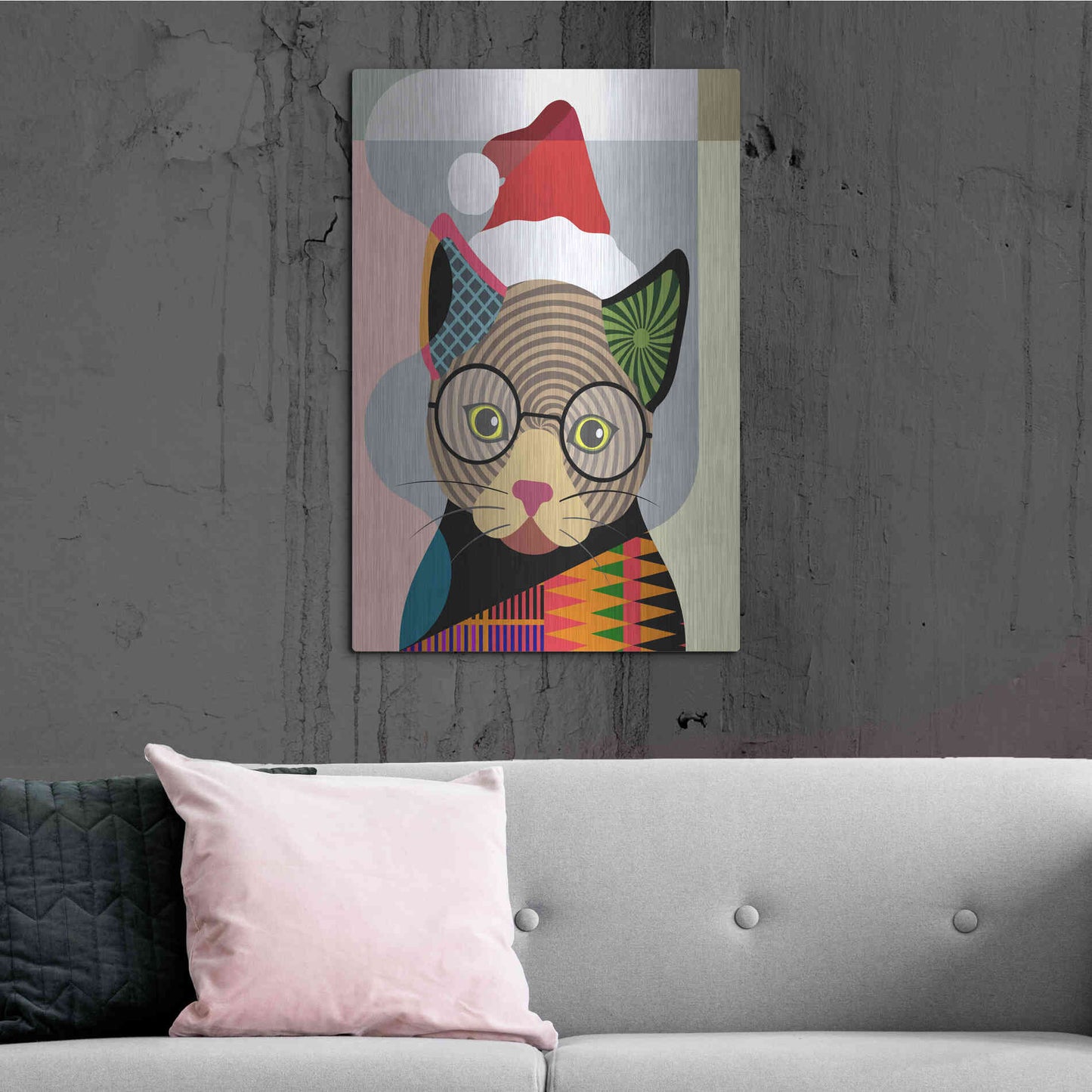 Luxe Metal Art 'Santa Kitty' by Lanre Adefioyue, Metal Wall Art,24x36