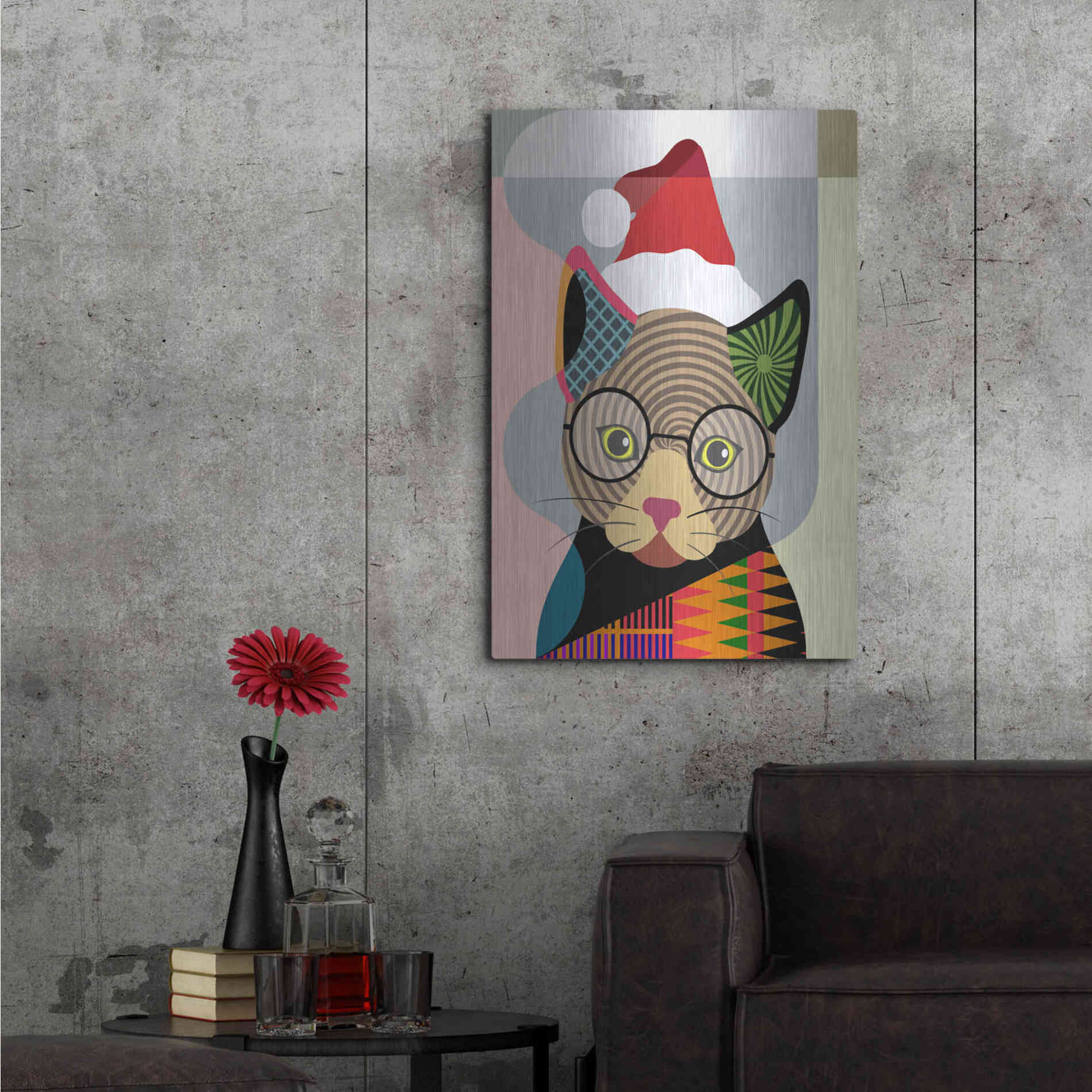 Luxe Metal Art 'Santa Kitty' by Lanre Adefioyue, Metal Wall Art,24x36