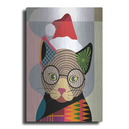 Luxe Metal Art 'Santa Kitty' by Lanre Adefioyue, Metal Wall Art